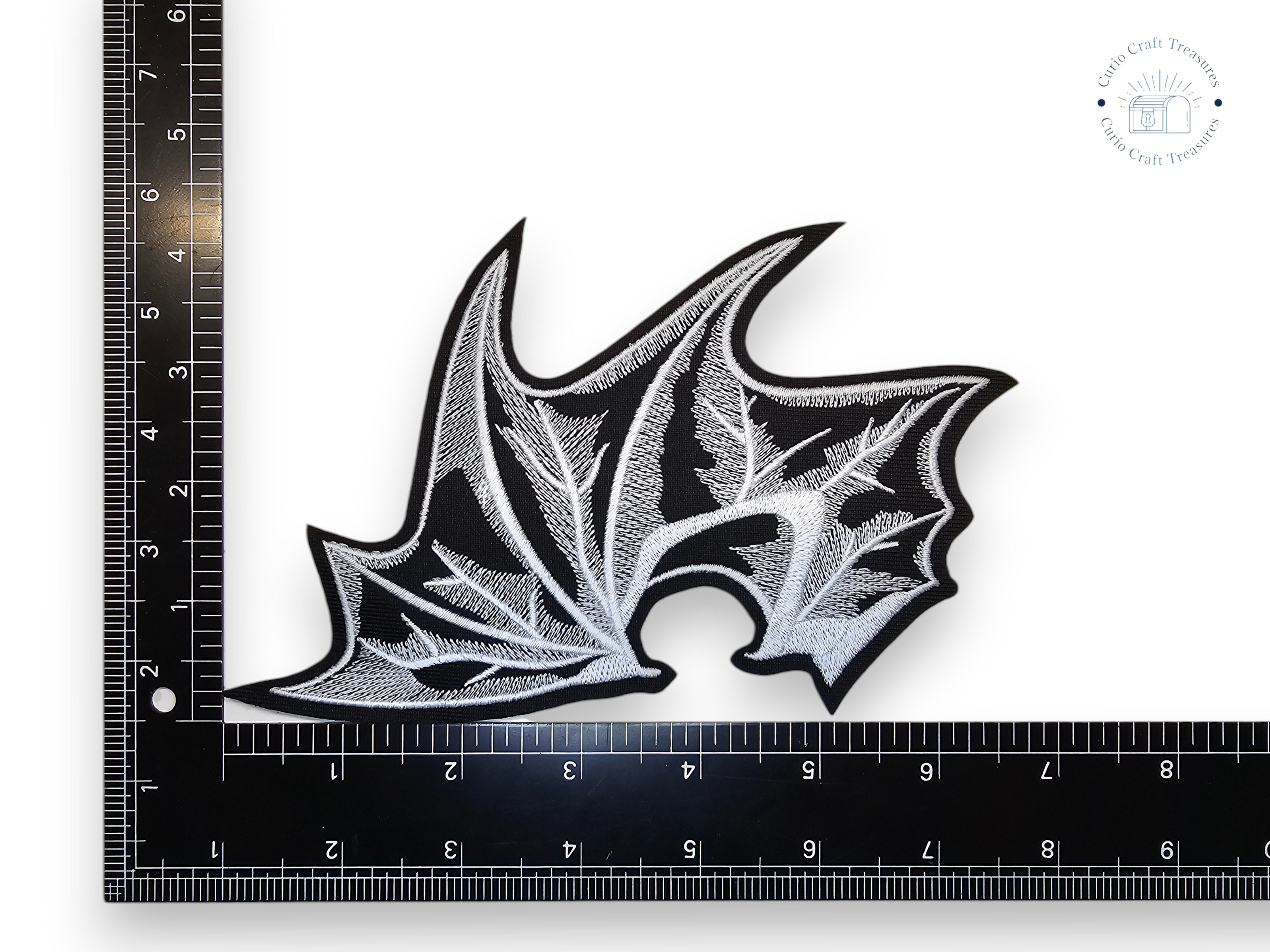 Medium, Pair, Embroided Patch, Iron on, Glue, Craft supply, Embroidery, Fabric, Bat, wings, White, Black, Gothic, Vampire, Glow in the Dark