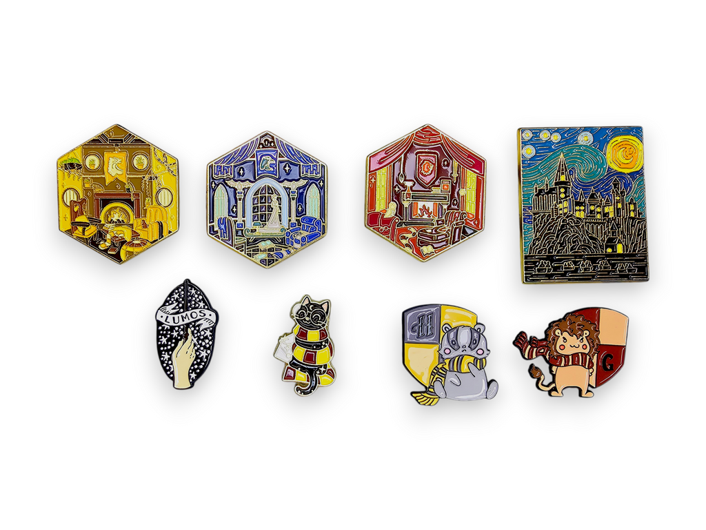 Metal Pin, Accessory, Cute, Chibi, creature, Magic, Wizard, castle, starry night, House, Badger, Lion, Cat, Mode, DIY, Bag, colorful, enamel