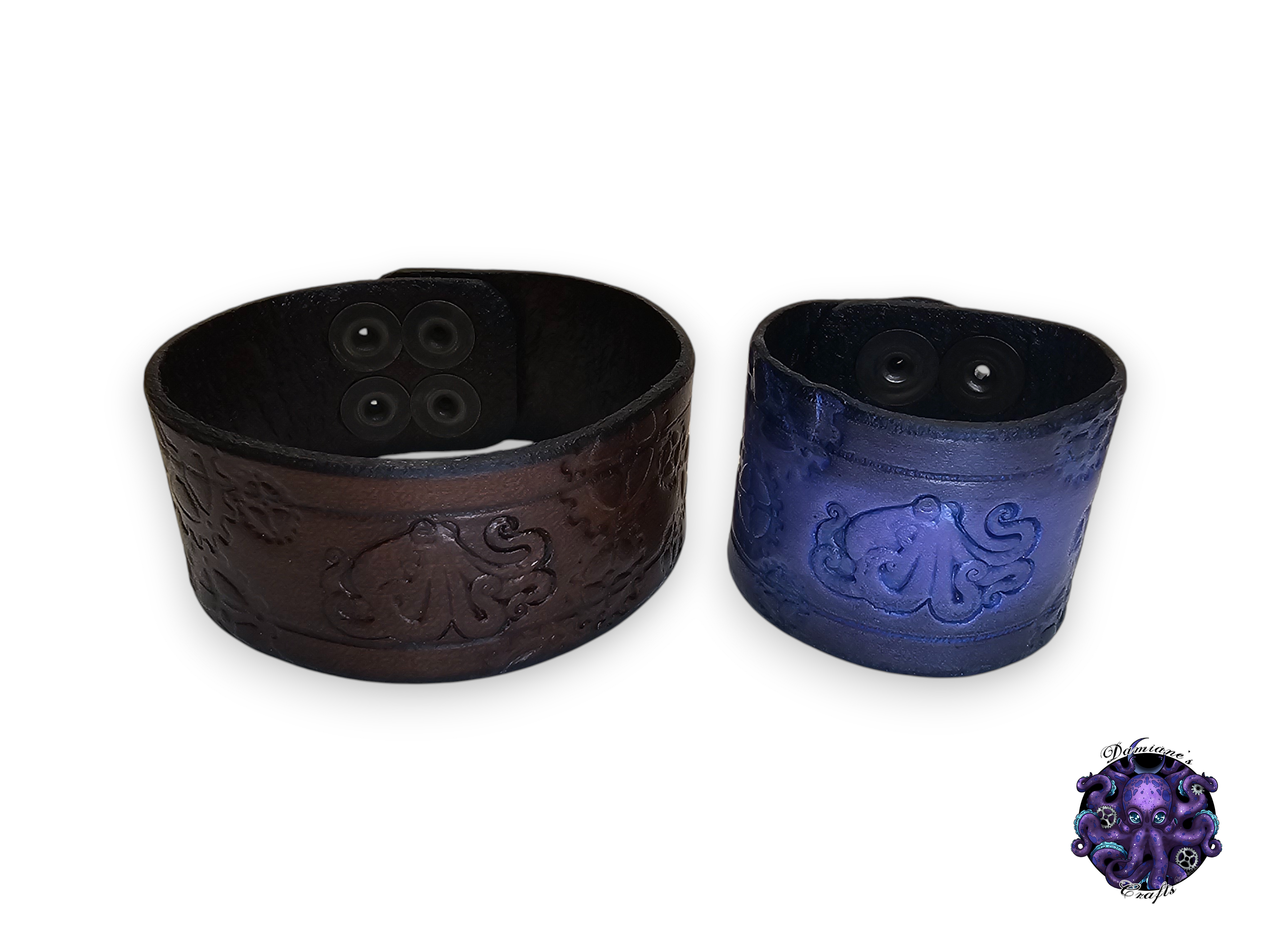 Real leather, Wristband, Wristcuff, Cuff, Bracelet, Octopus, gears, steampunk, Medieval, gothic, punk, rock, metal, heavy metal, brown, purple, mode accessory