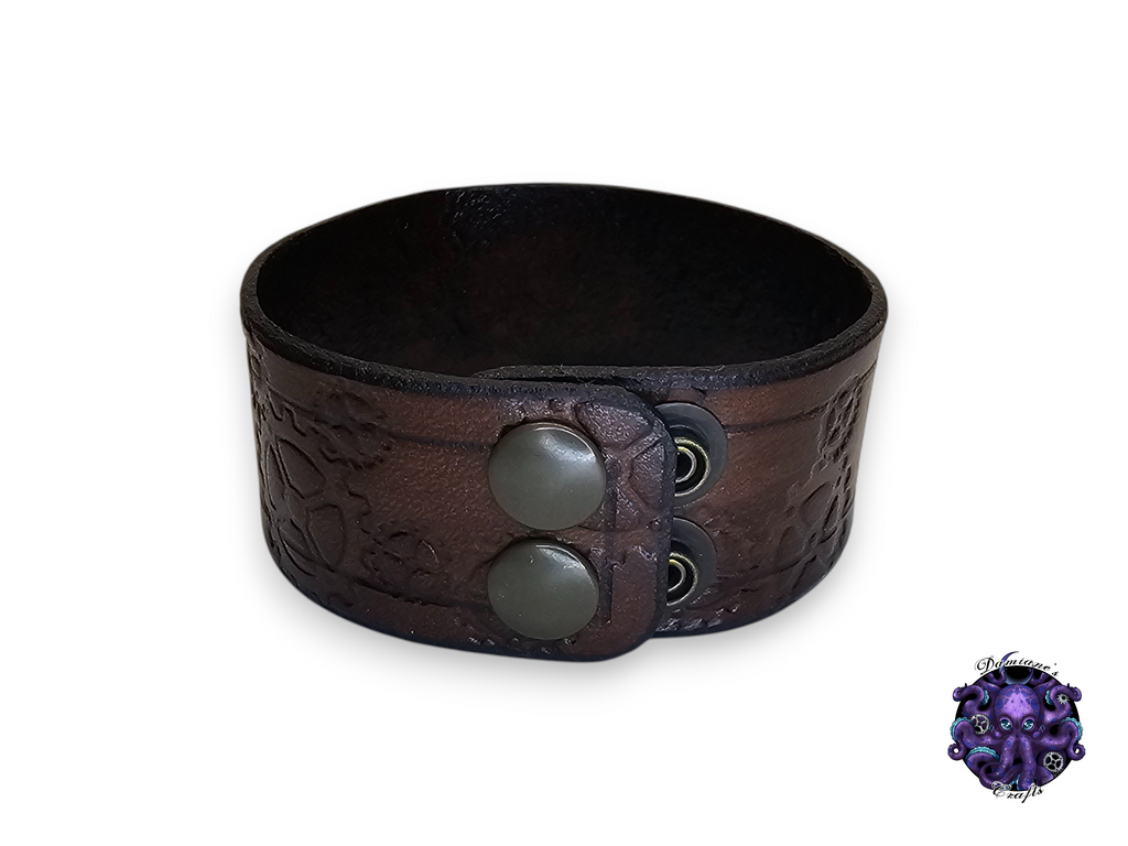 Cuero auténtico, pulsera, brazalete, brazalete, pulpo, engranajes, steampunk, medieval, gótico, punk, rock, metal, heavy metal, marrón, morado, accesorio de moda