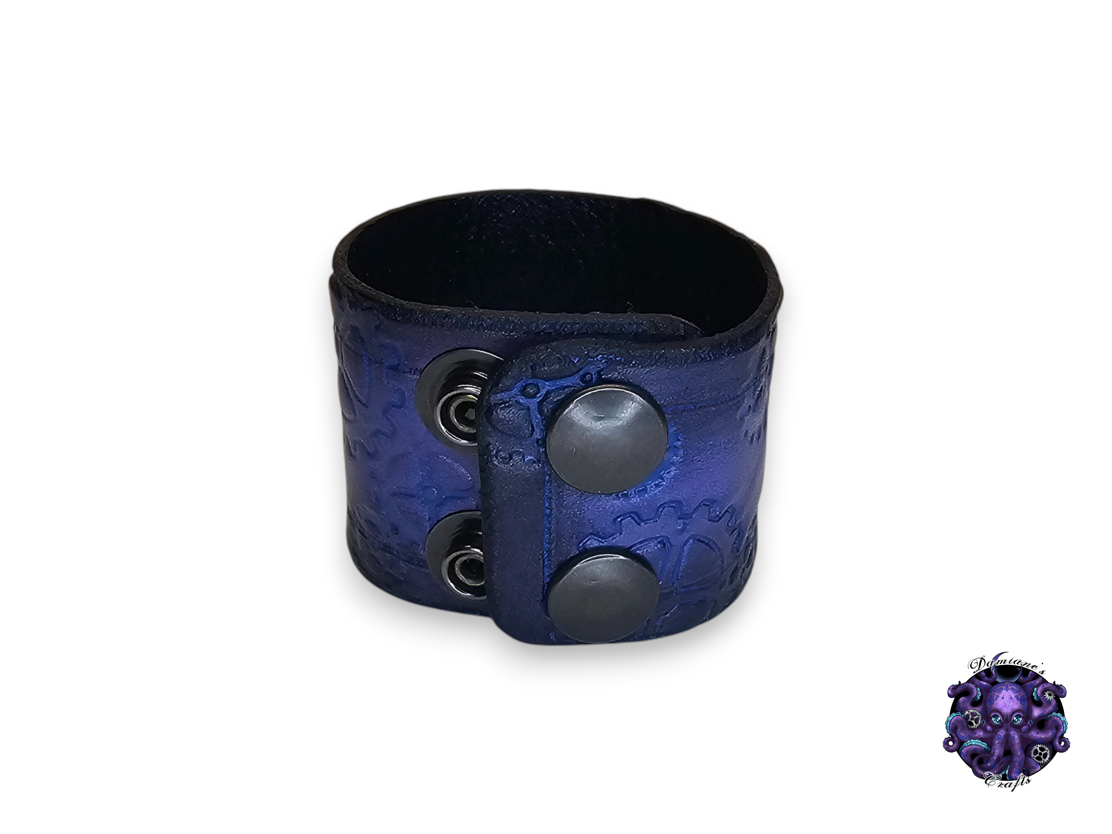 Cuero auténtico, pulsera, brazalete, brazalete, pulpo, engranajes, steampunk, medieval, gótico, punk, rock, metal, heavy metal, marrón, morado, accesorio de moda