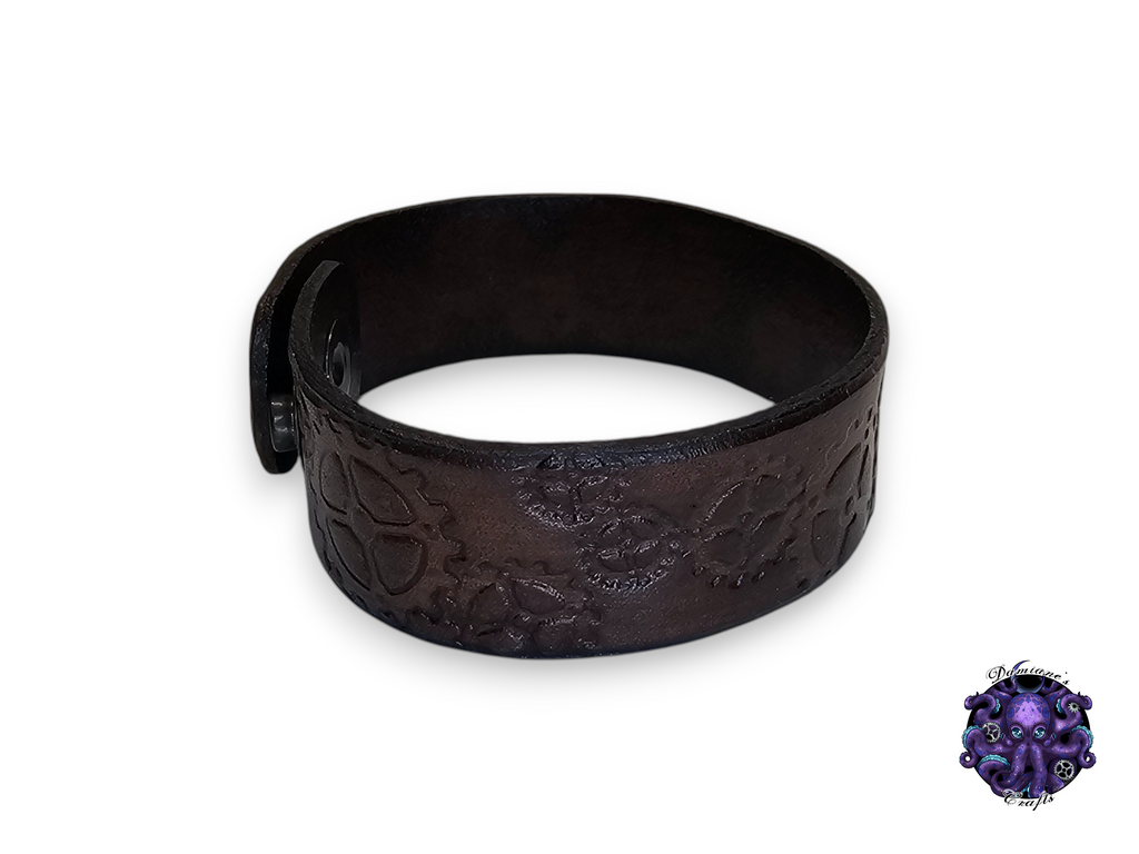Cuero auténtico, pulsera, brazalete, brazalete, engranajes, steampunk, medieval, gótico, punk, rock, metal, heavy metal, marrón, accesorio de moda