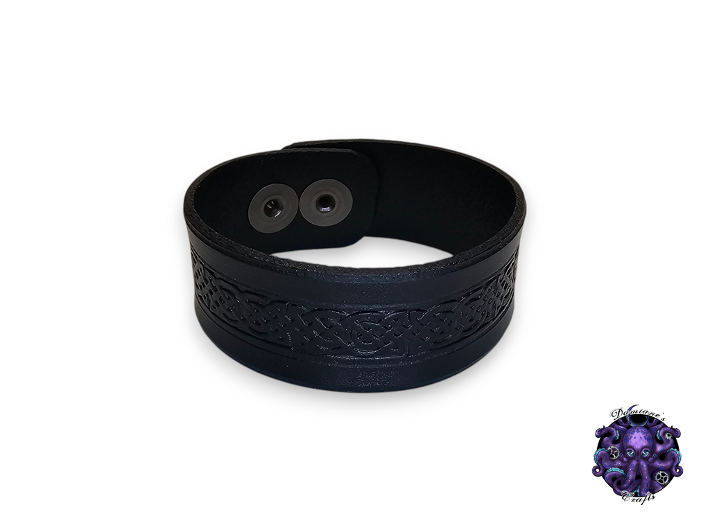 Cuero auténtico, pulsera, brazalete, brazalete, nudo celta, medieval, gótico, punk, rock, metal, heavy metal, accesorio de moda