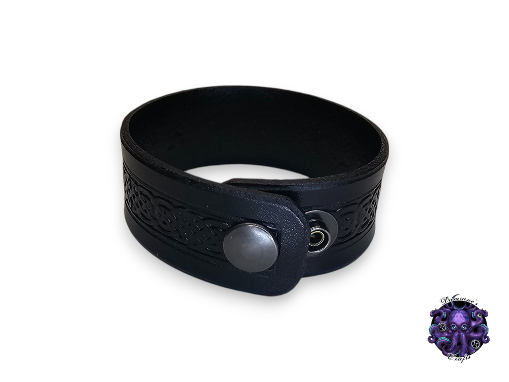 Cuero auténtico, pulsera, brazalete, brazalete, nudo celta, medieval, gótico, punk, rock, metal, heavy metal, accesorio de moda