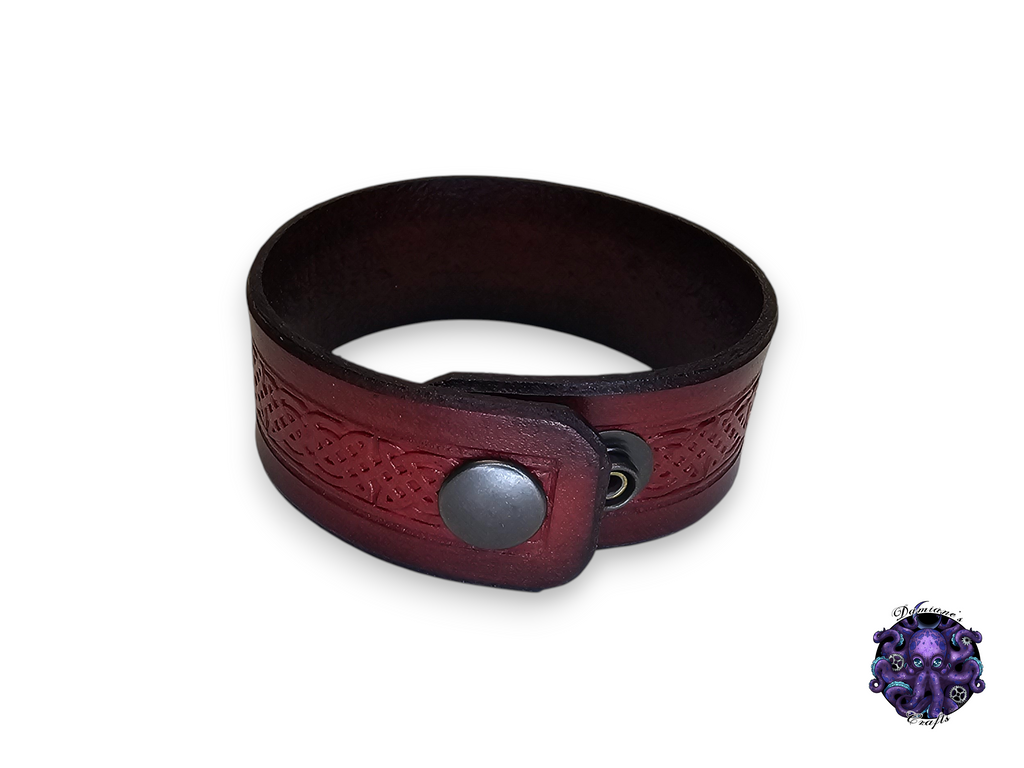 Cuero auténtico, pulsera, brazalete, brazalete, nudo celta, medieval, gótico, punk, rock, metal, heavy metal, accesorio de moda