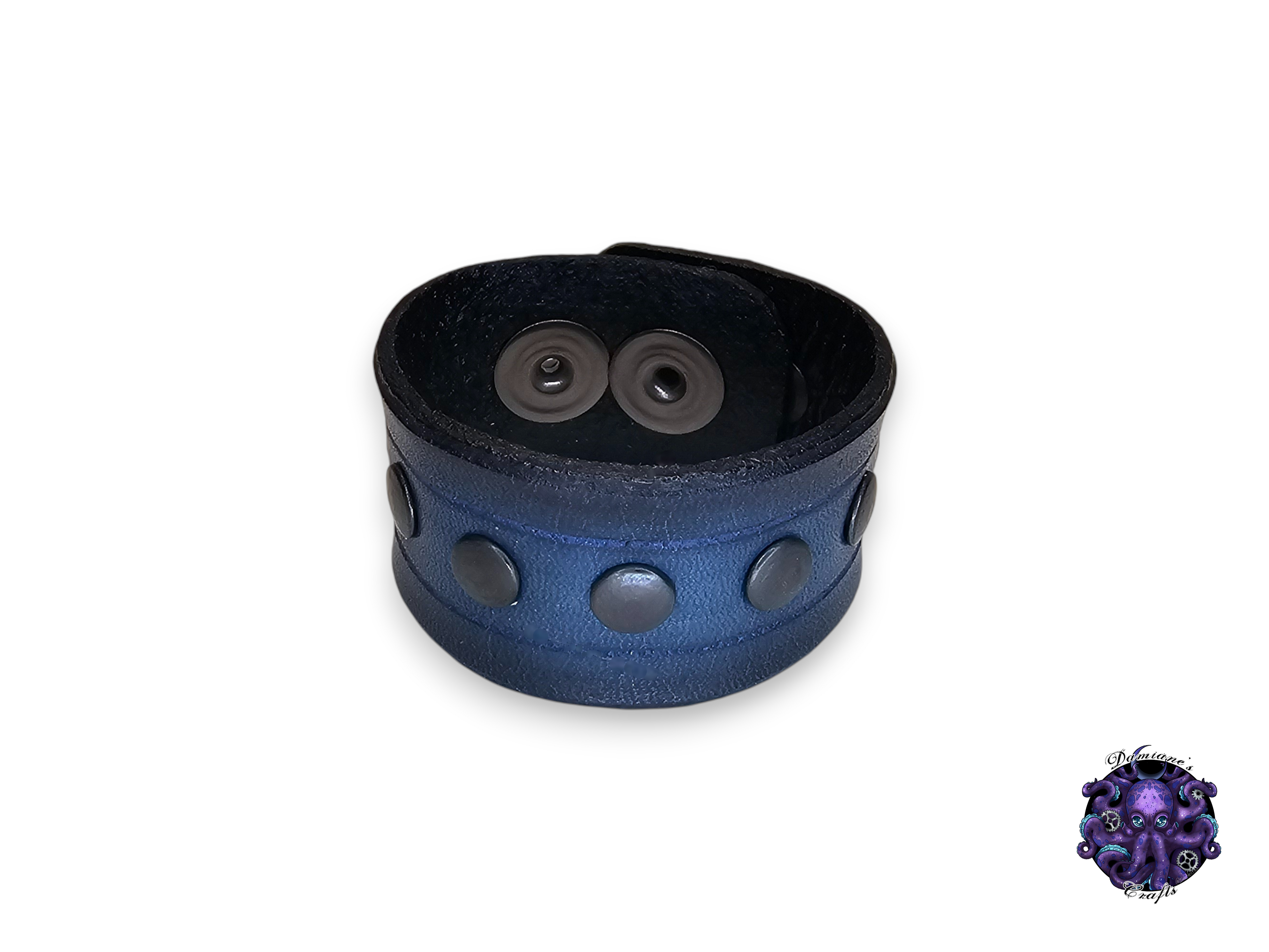 Real leather, Wristband, Wristcuff, Cuff, Bracelet, Rivets, Medieval, gothic, punk, rock, metal, heavy metal, mode accessory, blue