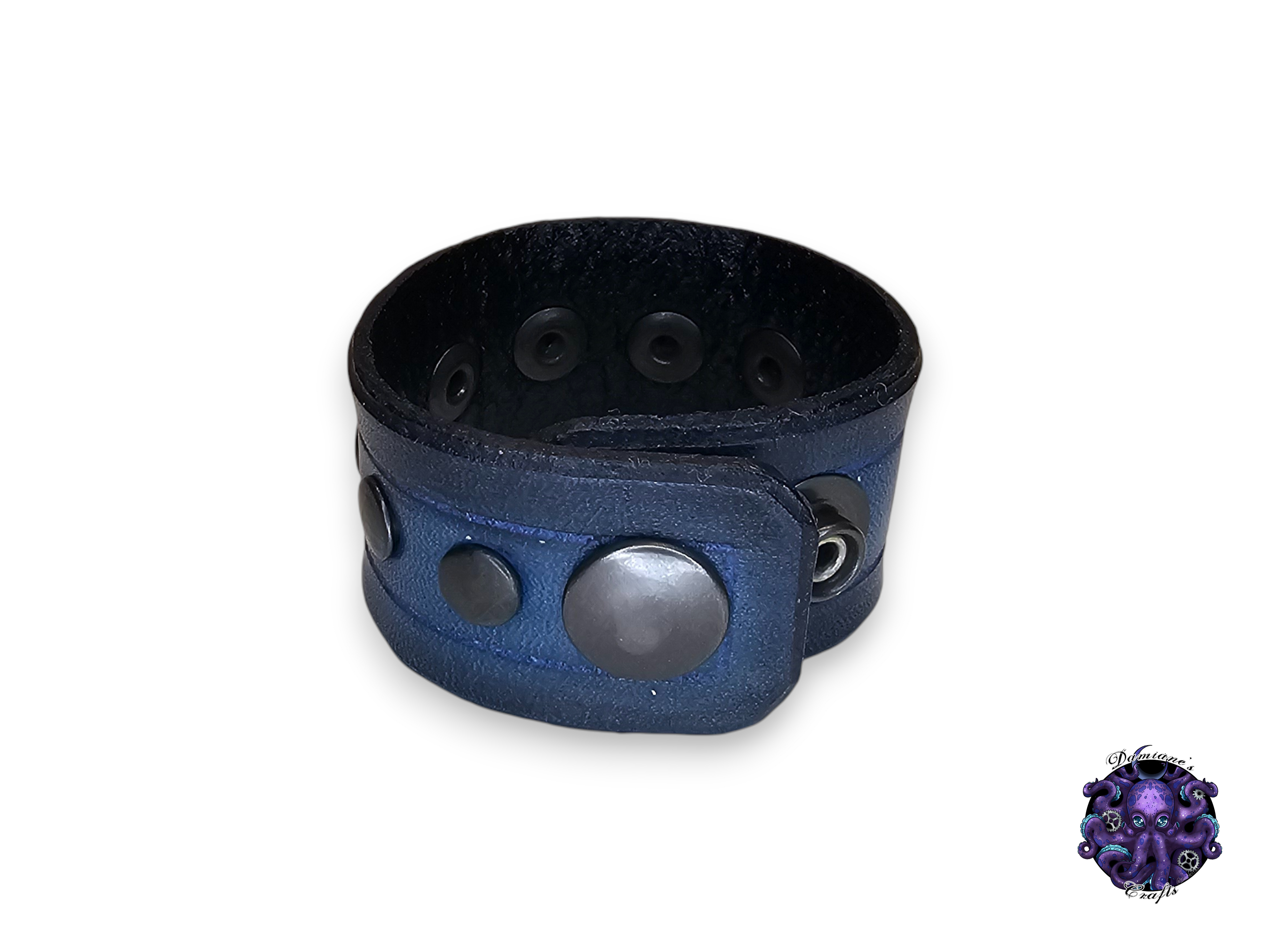 Real leather, Wristband, Wristcuff, Cuff, Bracelet, Rivets, Medieval, gothic, punk, rock, metal, heavy metal, mode accessory, blue