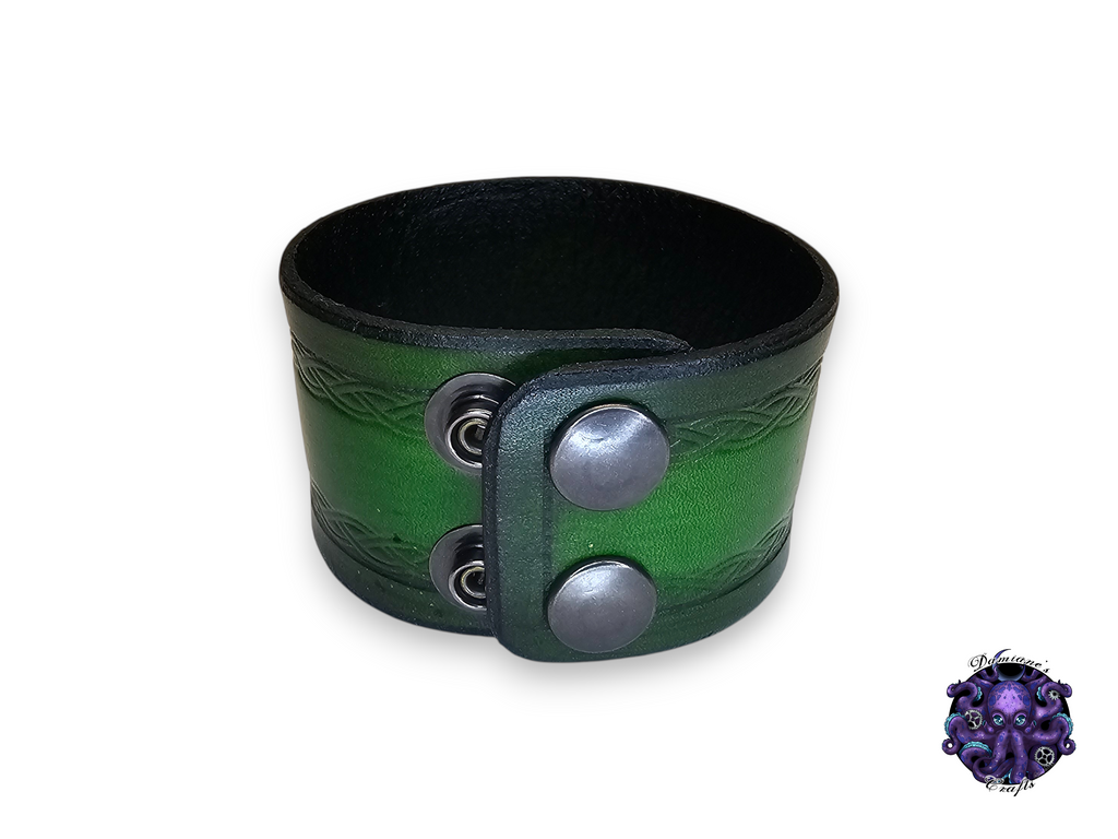 Cuero auténtico, pulsera, brazalete, brazalete, Yggdrasil, vikingo, celta, nudo, medieval, gótico, punk, rock, metal, heavy metal, accesorio de moda, verde