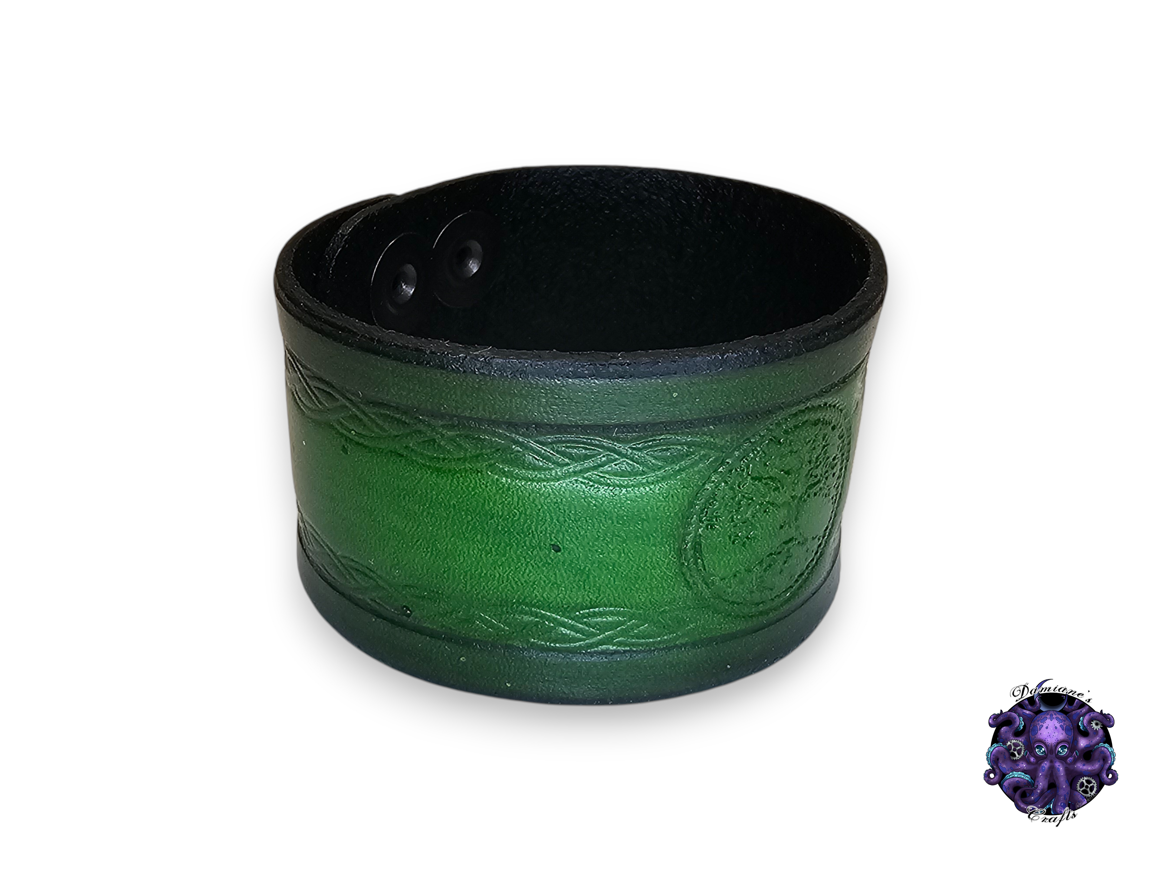 Real leather, Wristband, Wristcuff, Cuff, Bracelet, Yggdrasil, Viking, Celtic, knot, Medieval, gothic, punk, rock, metal, heavy metal, mode accessory, green
