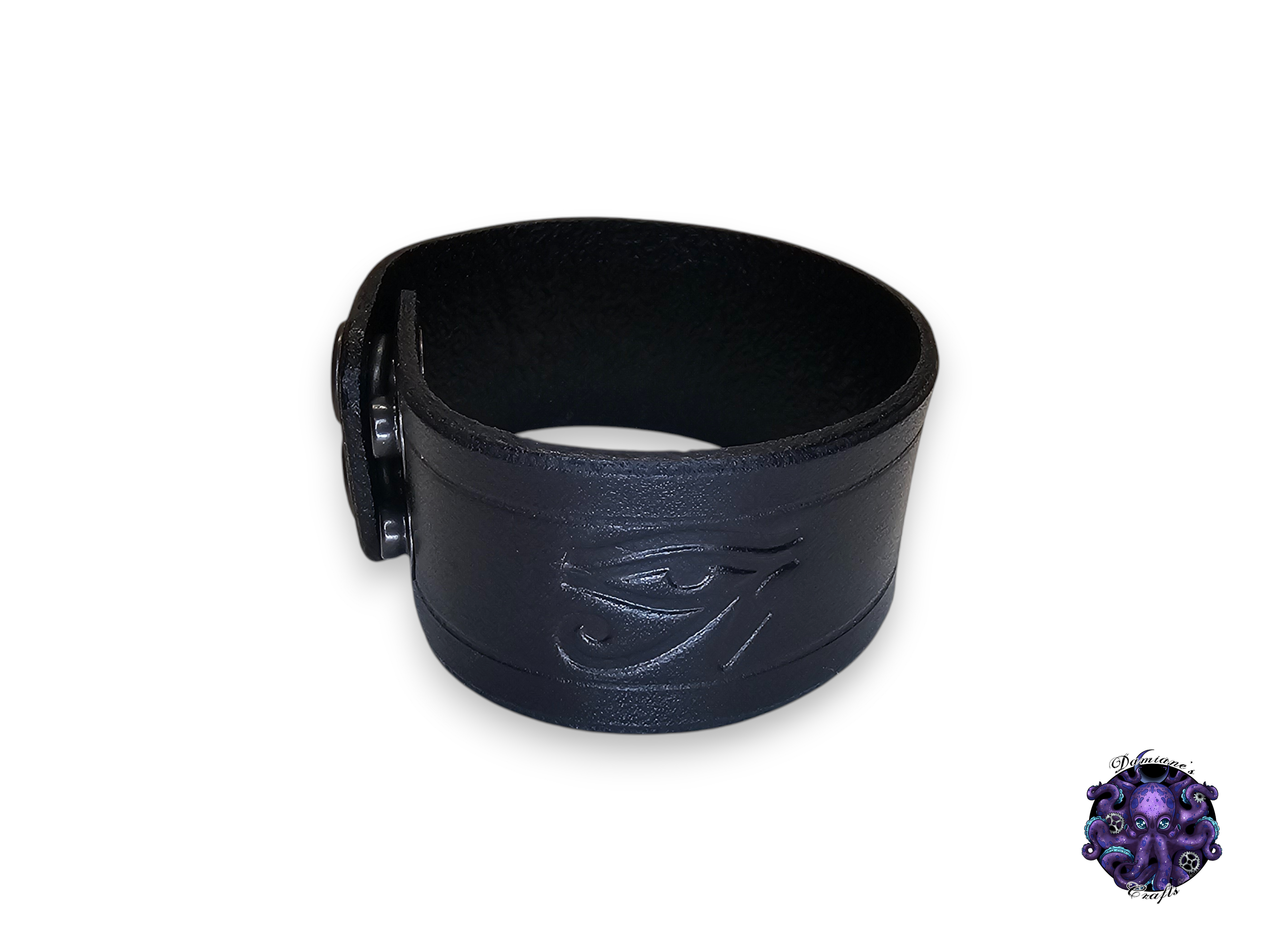 Real leather, Wristband, Wristcuff, Cuff, Bracelet, Ra eye, Egypt, Egyptian, Medieval, gothic, punk, rock, metal, heavy metal, mode accessory, black