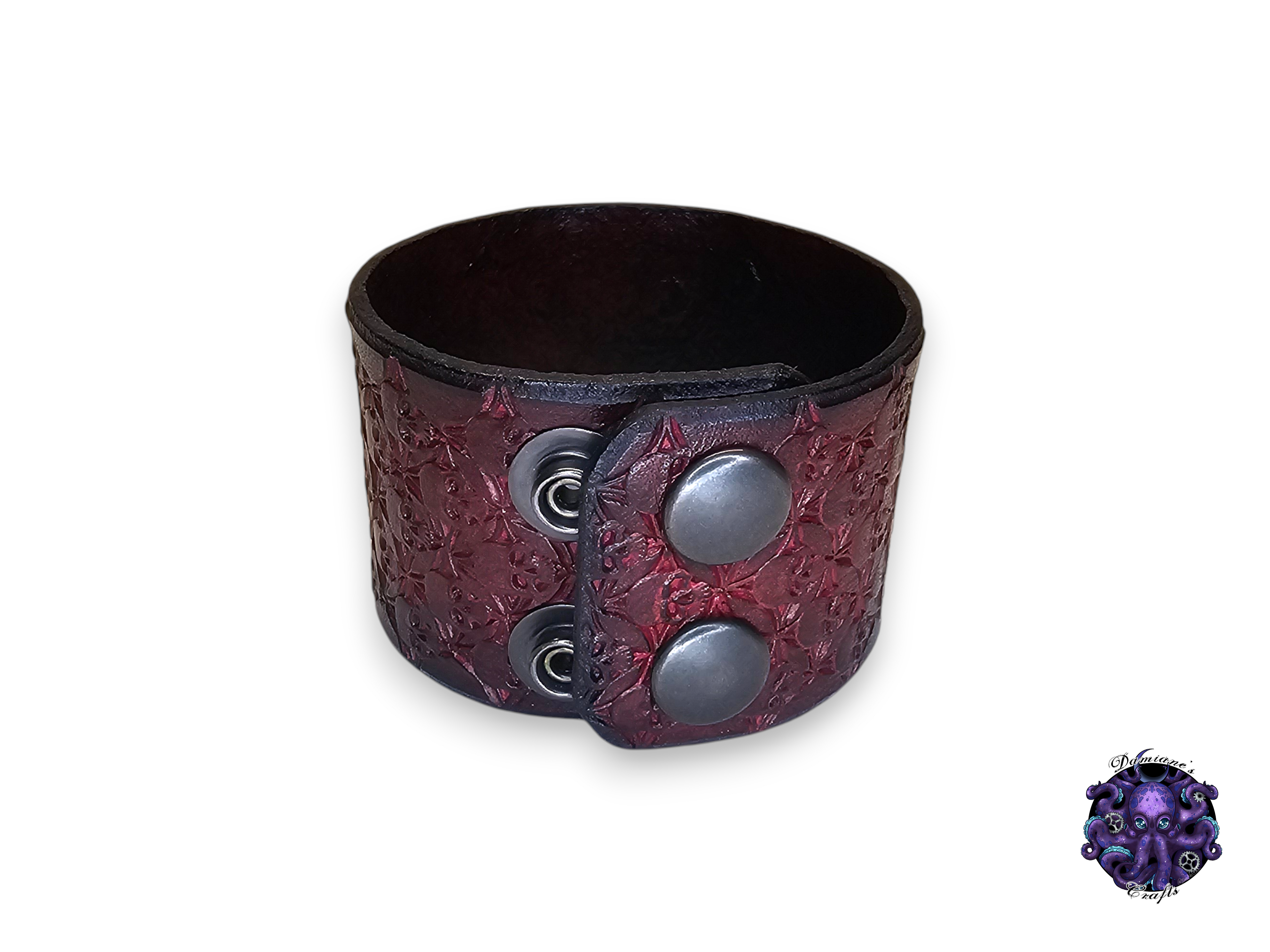 Real leather, Wristband, Wristcuff, Cuff, Bracelet, Skulls, Medieval, gothic, punk, rock, metal, heavy metal, mode accessory, Dark Red