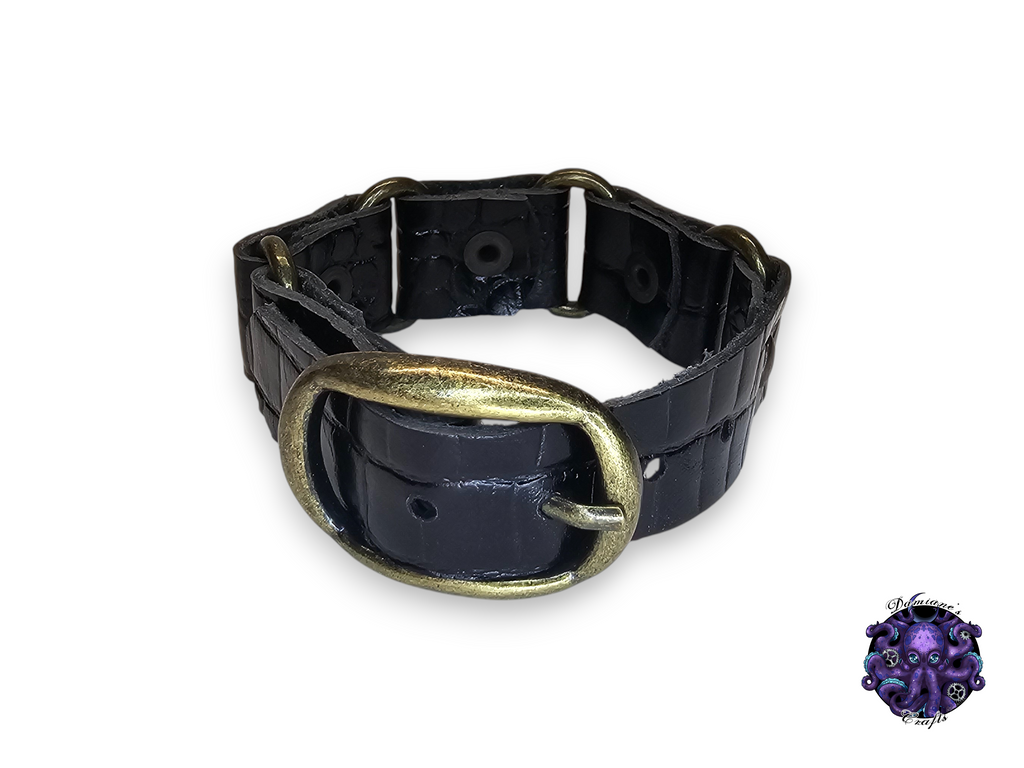 Bracelet en cuir véritable, manchette, anneau ovale, style médiéval, gothique, punk, rock, métal, heavy metal, accessoire de mode, boucle