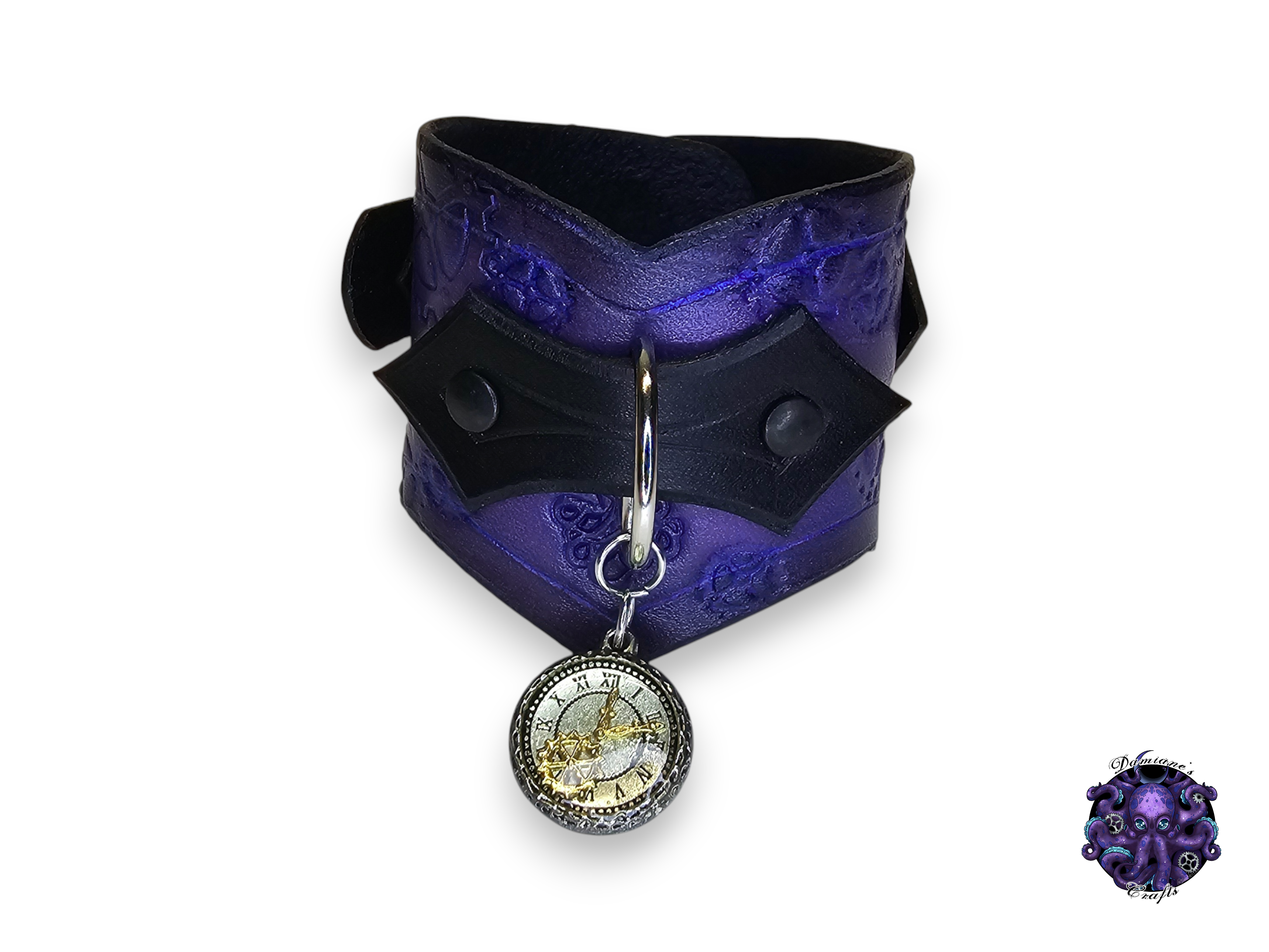 Real leather, Wristband, Wristcuff, Cuff, Bracelet, Gear, Buckle, Steampunk, clock, gothic, punk, rock, metal, heavy metal, black, Purple, Red, mode accessory