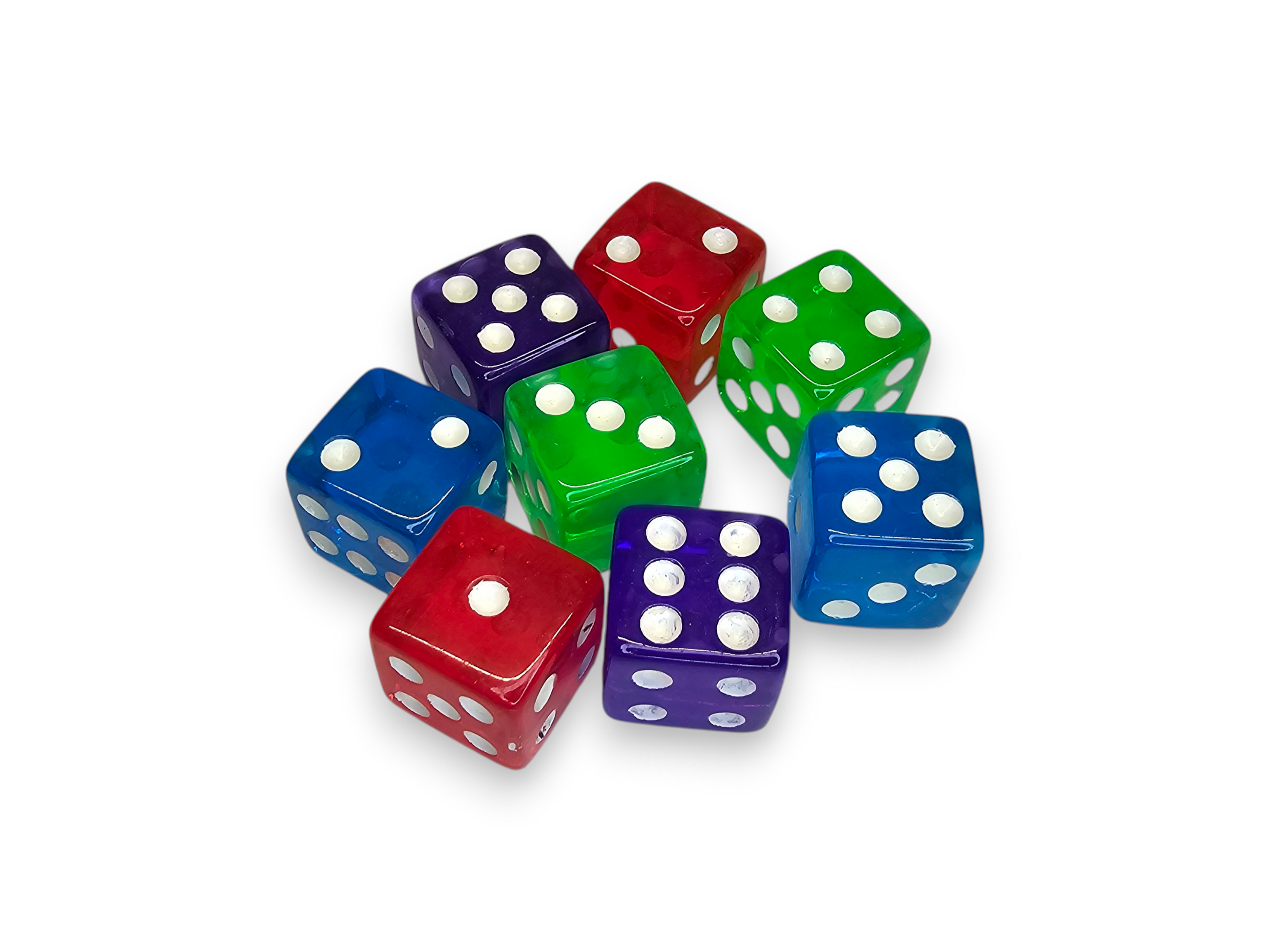 Acrylic Dice, D6, set, Pack of 6, Pack of 8, Pack of 12, board game, gaming, multicolor