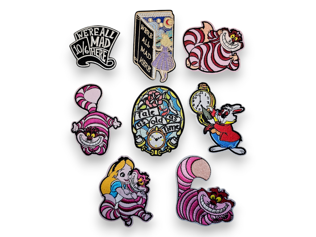 Écusson brodé, thermocollant, colle, matériel de loisirs créatifs, broderie, tissu, film, dessin animé, animation, fou, chat, lapin, horloge, chapeau, livre