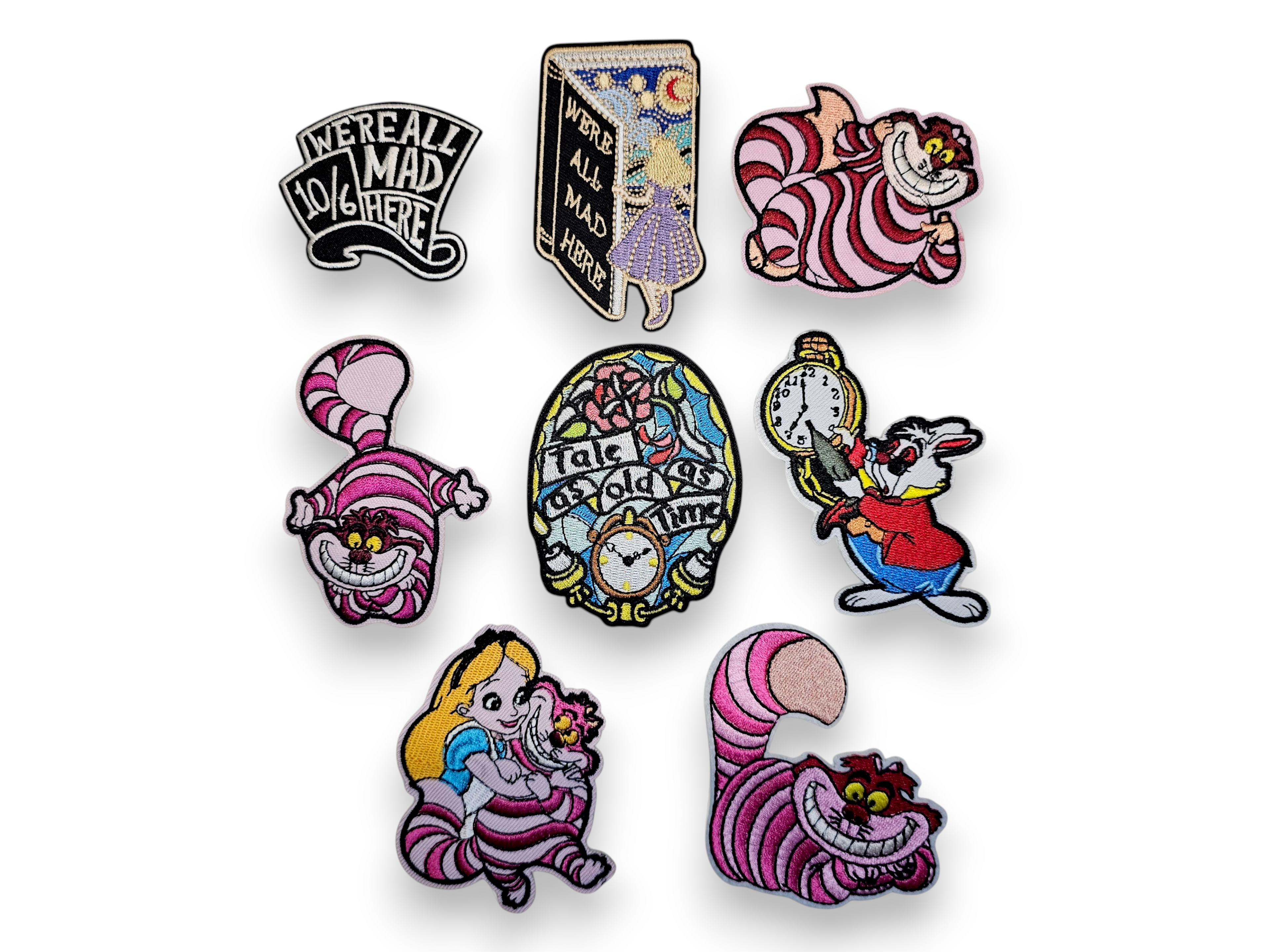 Embroided Patch, Iron on, Glue, Craft supply, Embroidery, Fabric, Movie, cartoon, animation, mad, cat, bunny, clock, hat, book