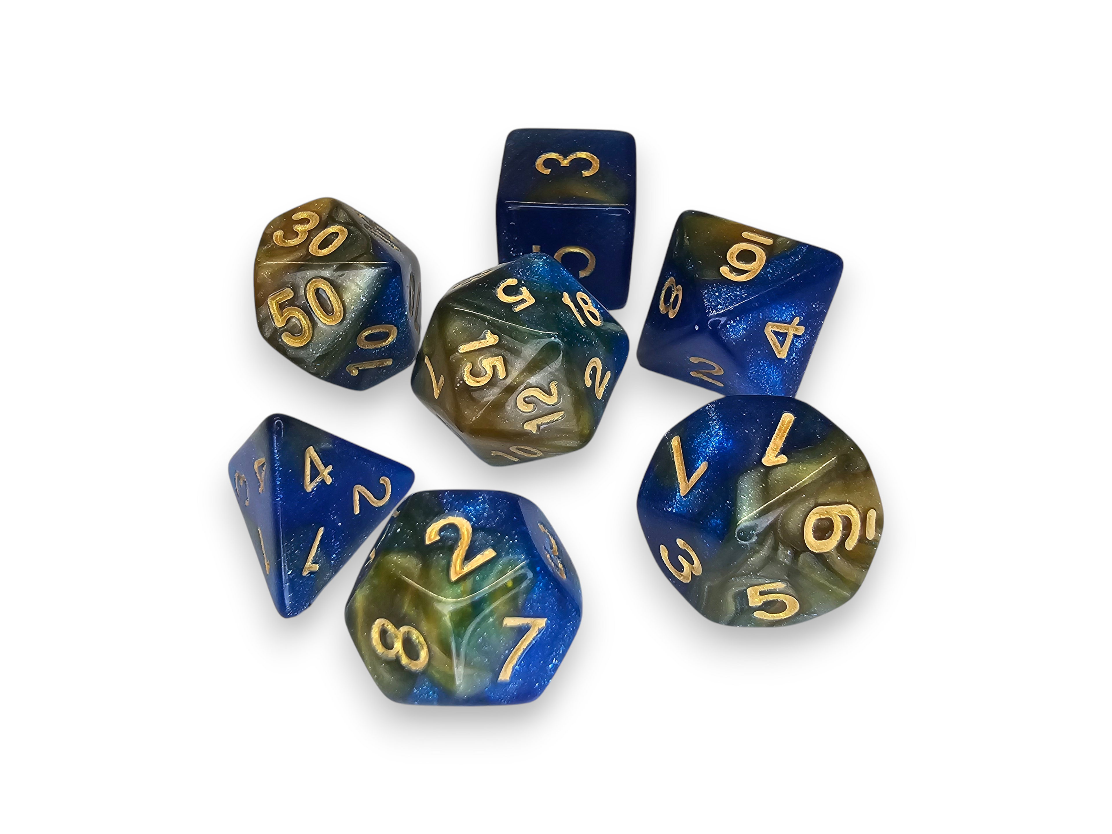 Acrylic Dice, Polyhedral, sets, Engraved, Perlized, sparkle, Dual color, Dnd, Dungeon, Dragon, board game, gaming