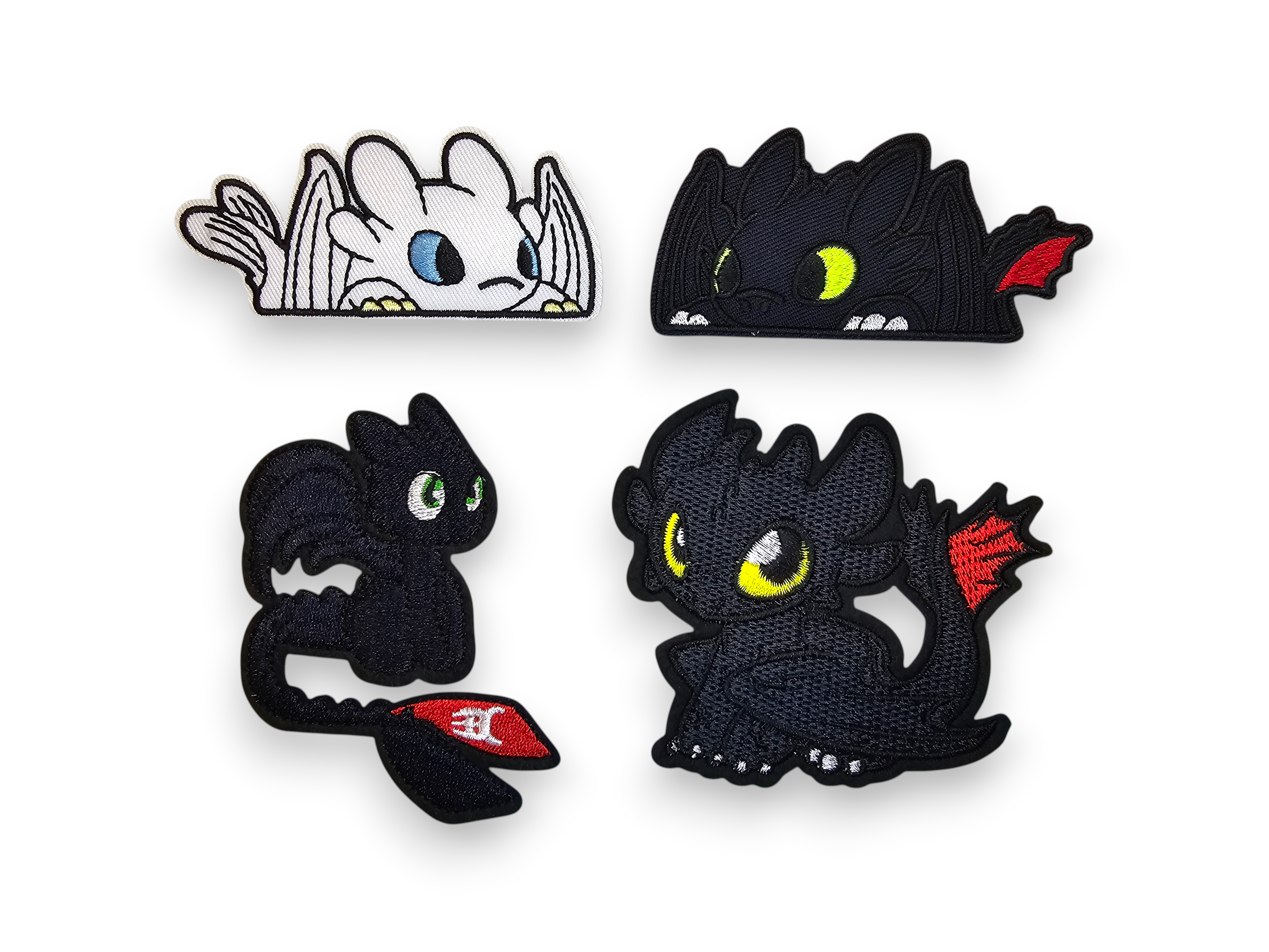 Embroided Patch, Iron on, Glue, Craft supply, Embroidery, Fabric, Movie, Cartoon, Dragon, white, Black