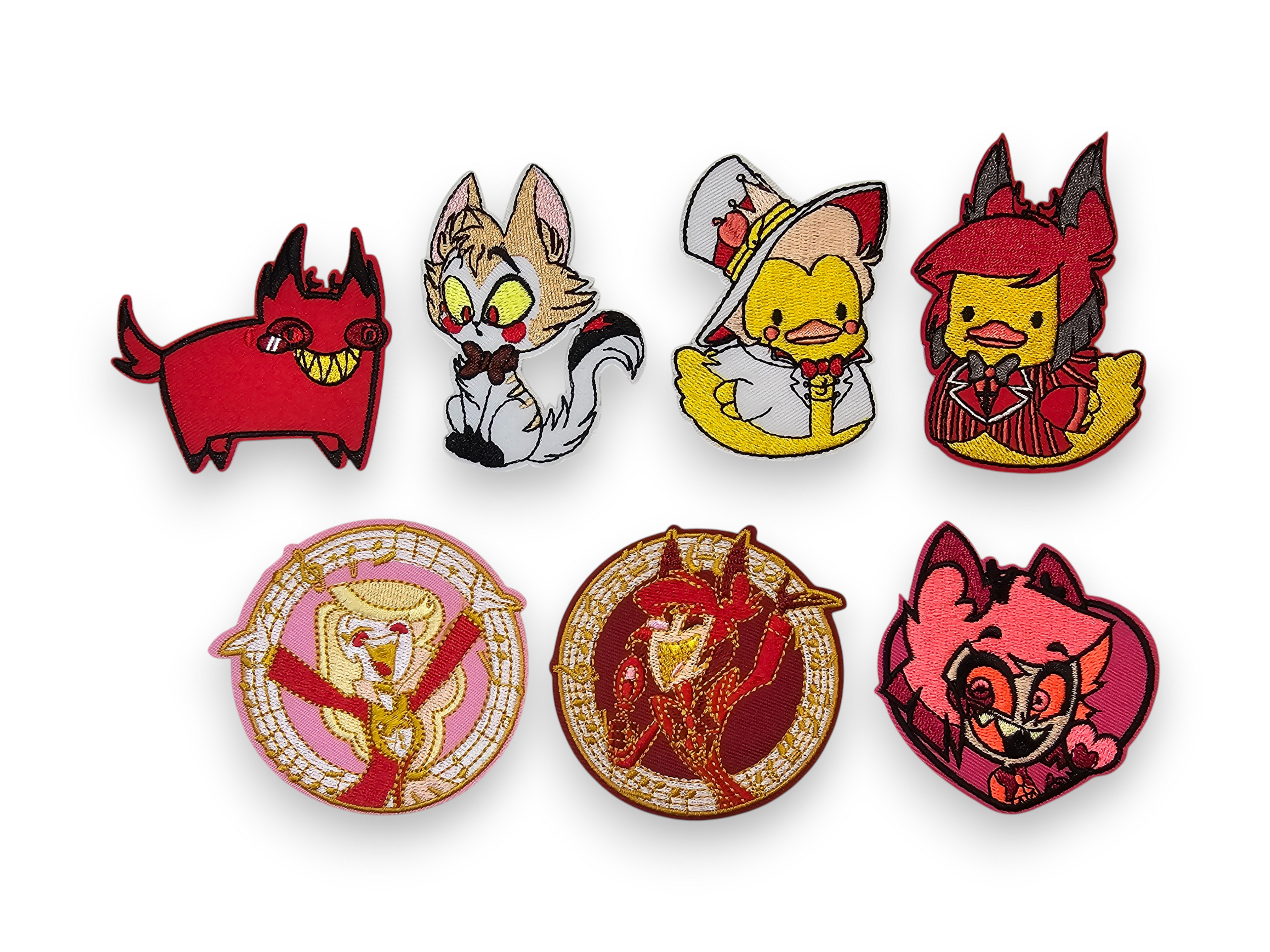 Embroided Patch, Iron on, Glue, Craft supply, Embroidery, Fabric, Tv show, Cartoon, Duck, Cat, heart, hell