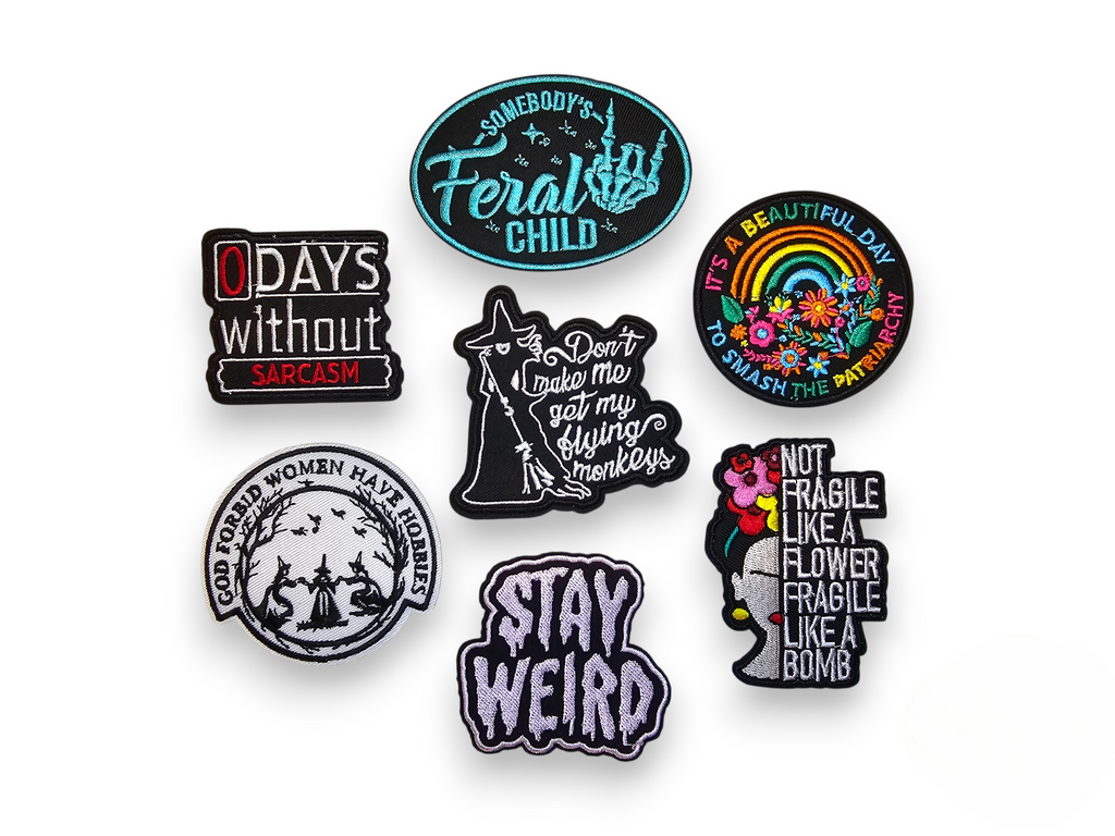 Embroided Patch, Iron on, Glue, Craft supply, Embroidery, Fabric, Meme, funny, Quote, Feral child, Sarcasm, flying monkey, patriarchy, women, hobbies, weird, fragile, feminism