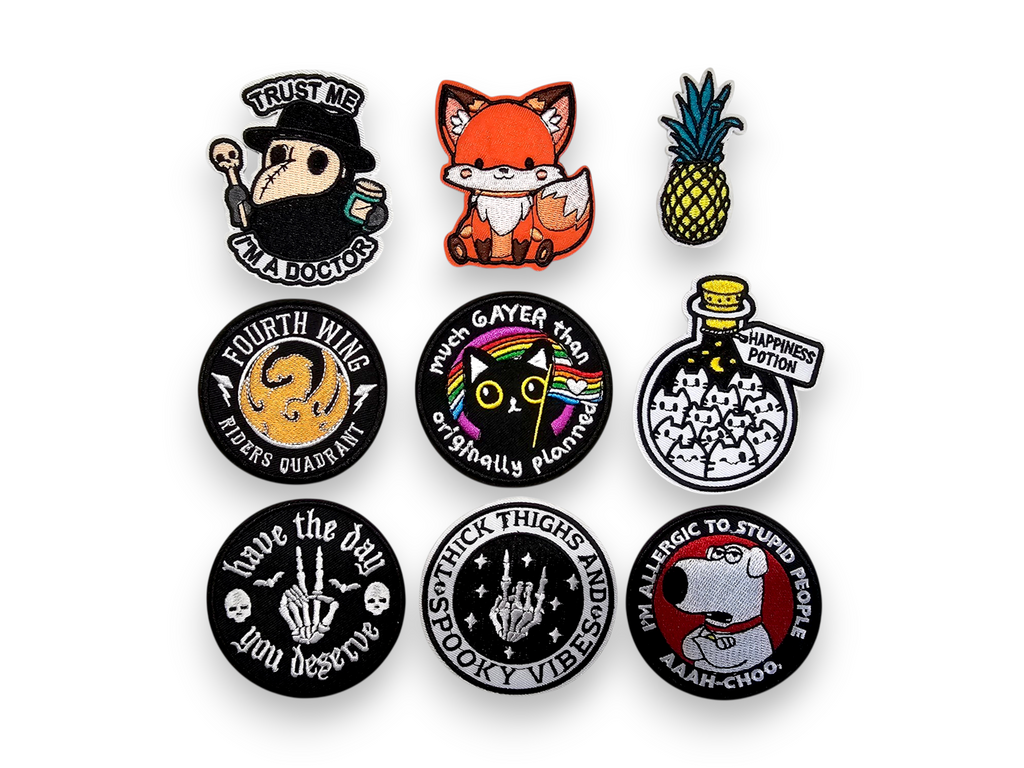 Embroided Patch, Iron on, Glue, Craft supply, Embroidery, Fabric, Meme, funny, Quote, Plague doctor, fox, Pineapple, Dragon, Cat, Gayer, happiness potion, day you deserve, thick thighs, spooky vibes, allergic, stupid