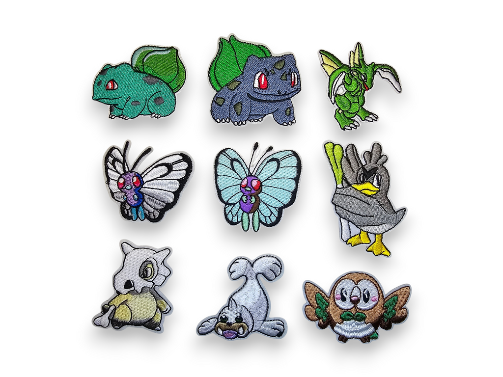 Embroided Patch, Iron on, Glue, Craft supply, Embroidery, Monster, video game, white, green, bug, bird, butterfly