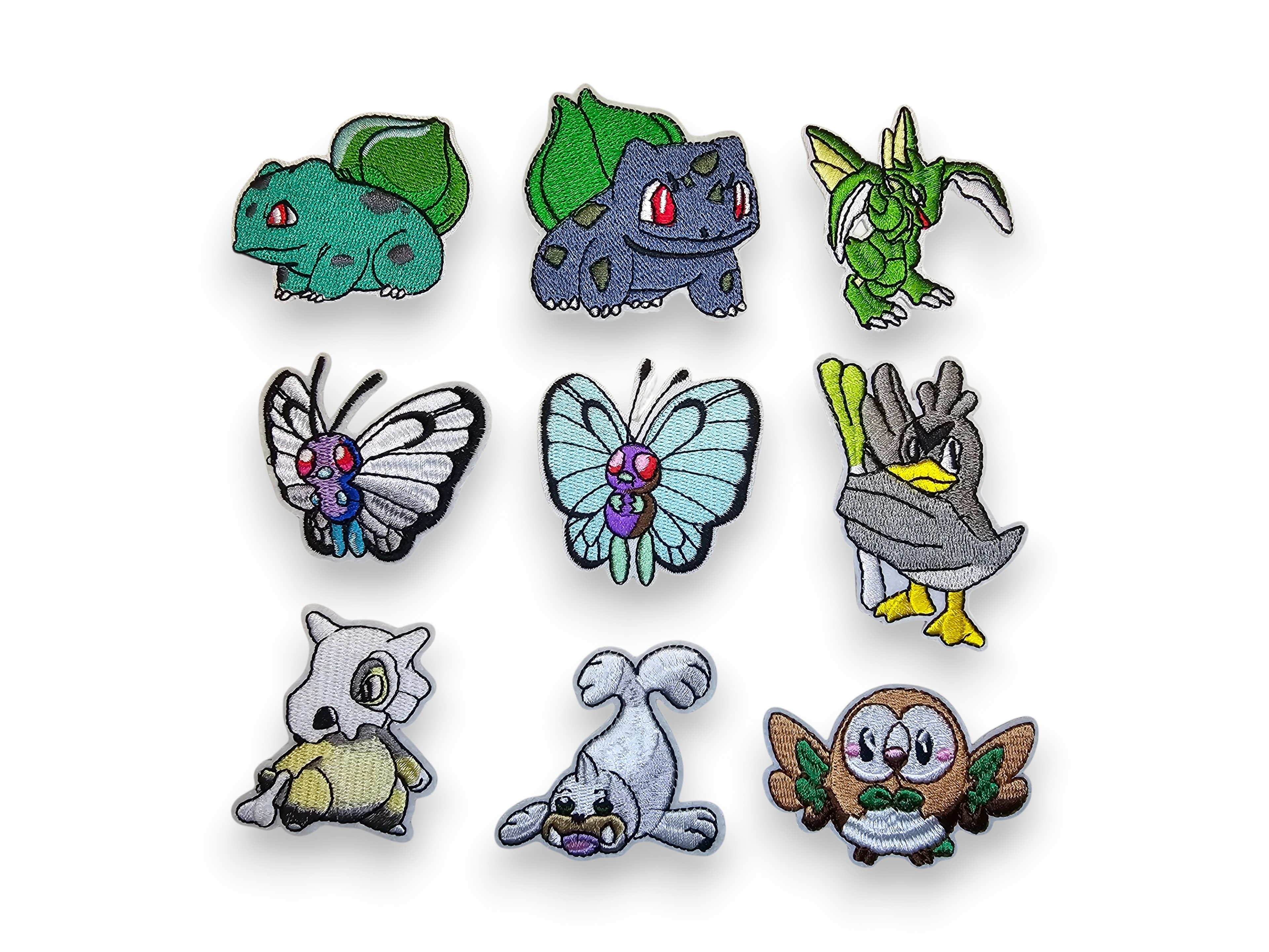 Embroided Patch, Iron on, Glue, Craft supply, Embroidery, Monster, video game, white, green, bug, bird, butterfly