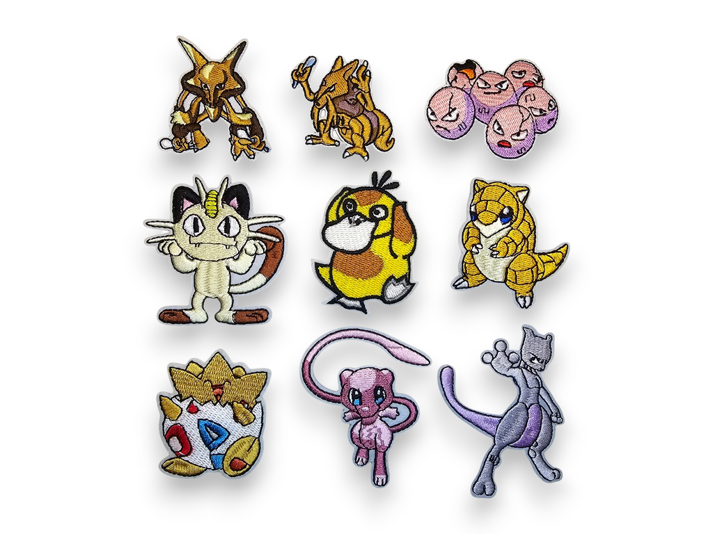 Parche bordado, termoadhesivo, pegamento, material para manualidades, bordado, monstruo, videojuego, blanco, amarillo, rosa, gato, pato, psíquico