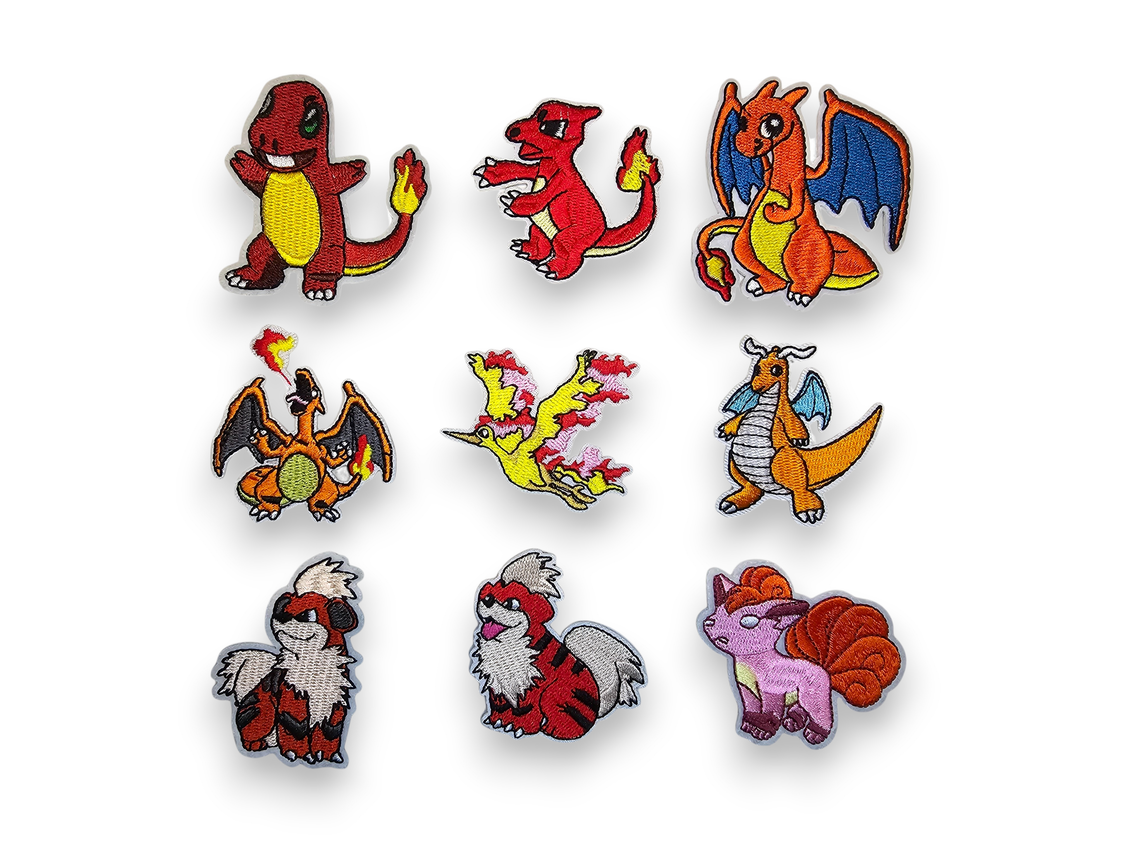 Embroided Patch, Iron on, Glue, Craft supply, Embroidery, Monster, video game, Orange, pink, dog, dragon, fire, bird