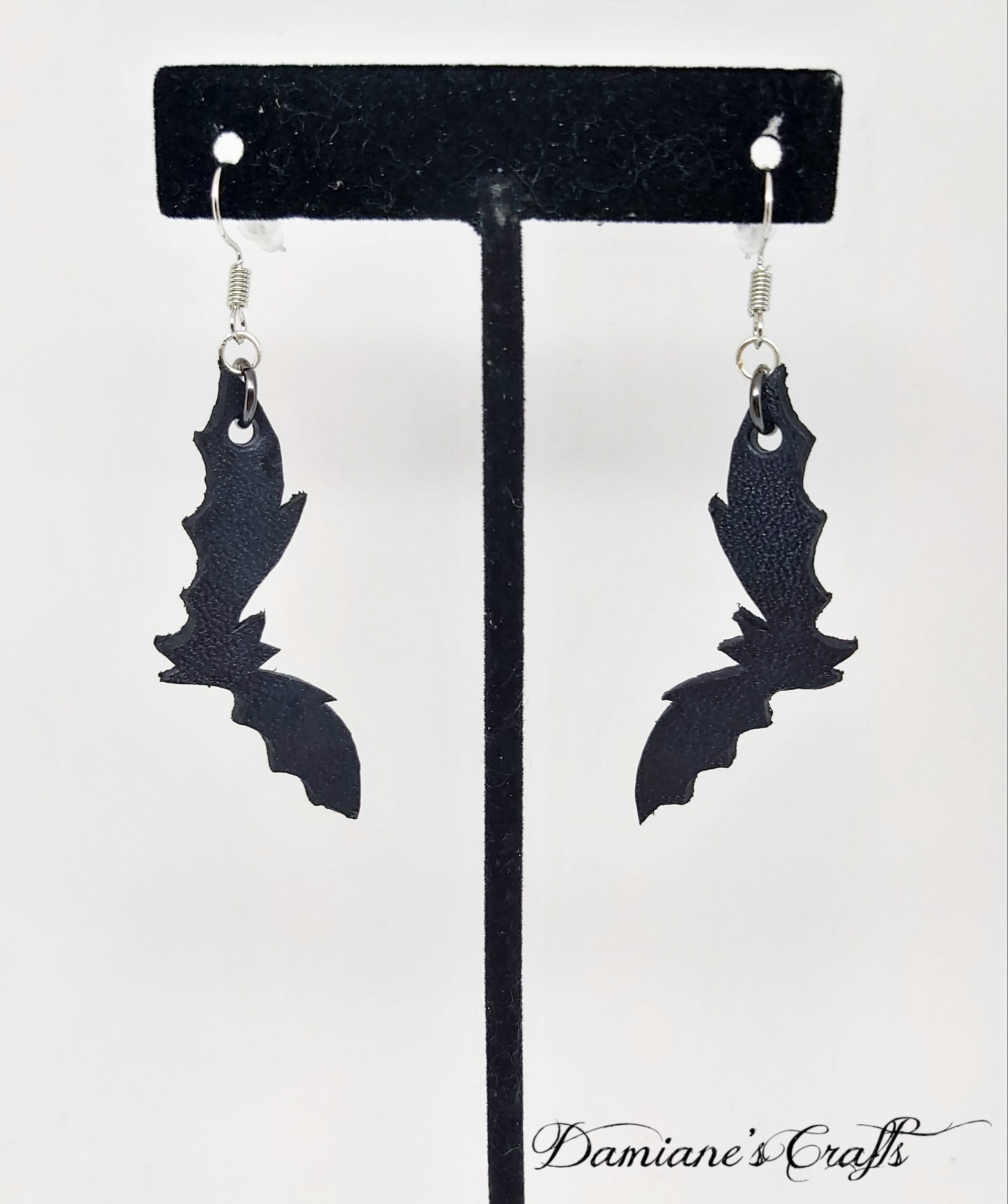 Earrings, Real leather, hook, Bats, Vampire, Halloween, Gothic, black, dark