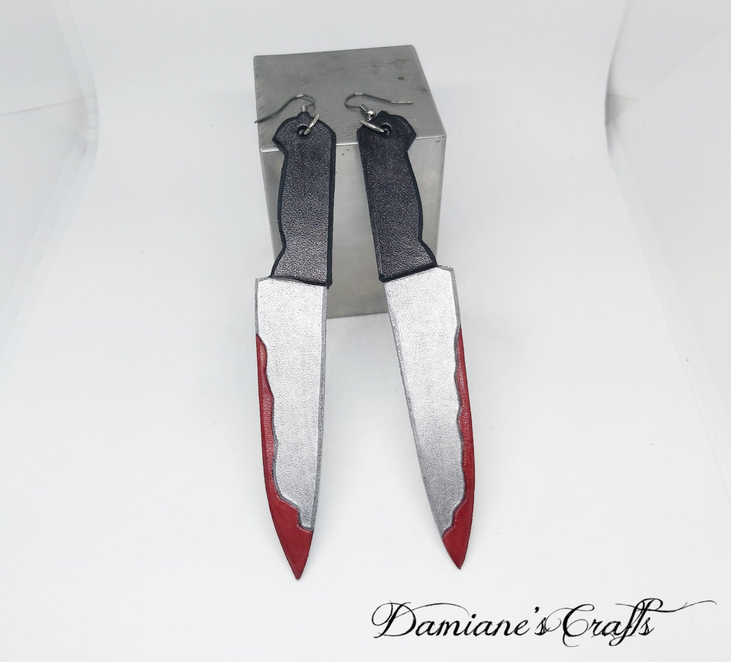 Earrings, Real leather, Bloody knifes, Psycho, blood, movies, cosplay, halloween, gothic, true crime