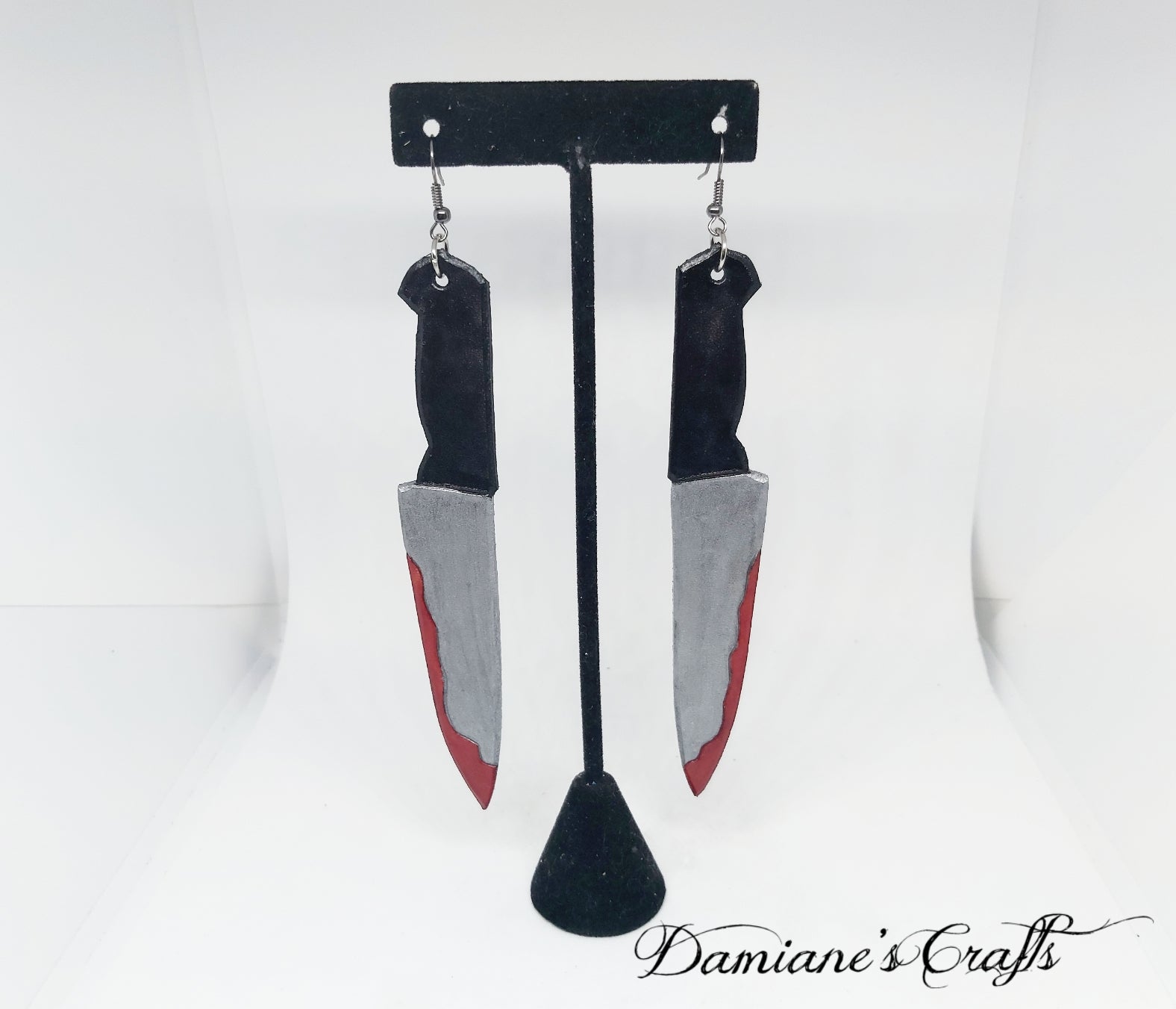 Earrings, Real leather, Bloody knifes, Psycho, blood, movies, cosplay, halloween, gothic, true crime