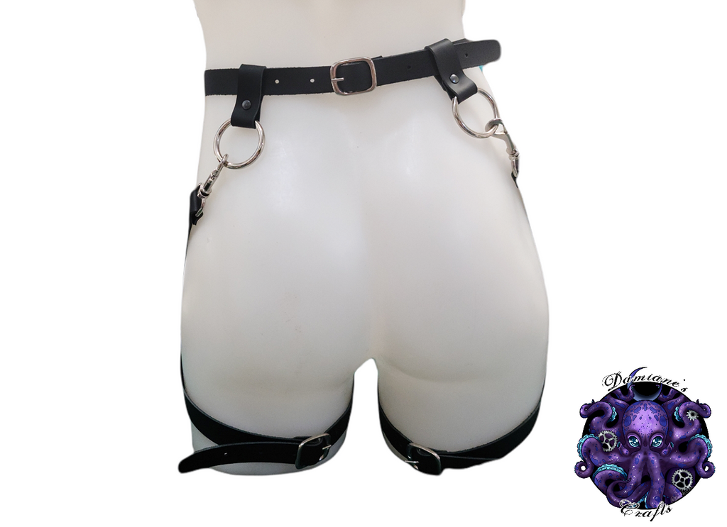 Real leather, Harness, Victoria, bottom, thigh, O-ring, steampunk, Medieval, Gothic, Vampire, punk, rock, metal, heavy metal, mode accessory, bdsm, black