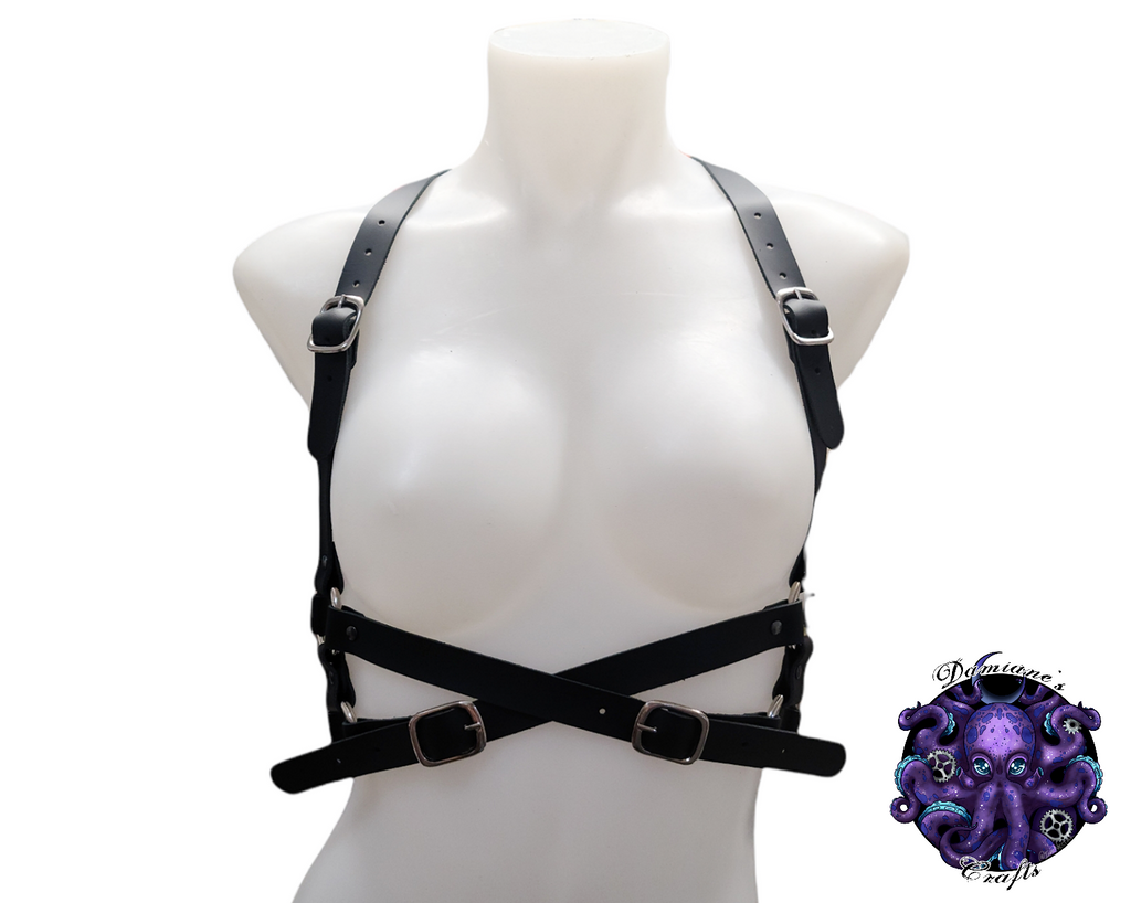 Cuir véritable, harnais, Victoria, top, grande taille, sous-poitrine, anneau en O, steampunk, médiéval, gothique, vampire, punk, rock, métal, heavy metal, accessoire de mode, BDSM, noir