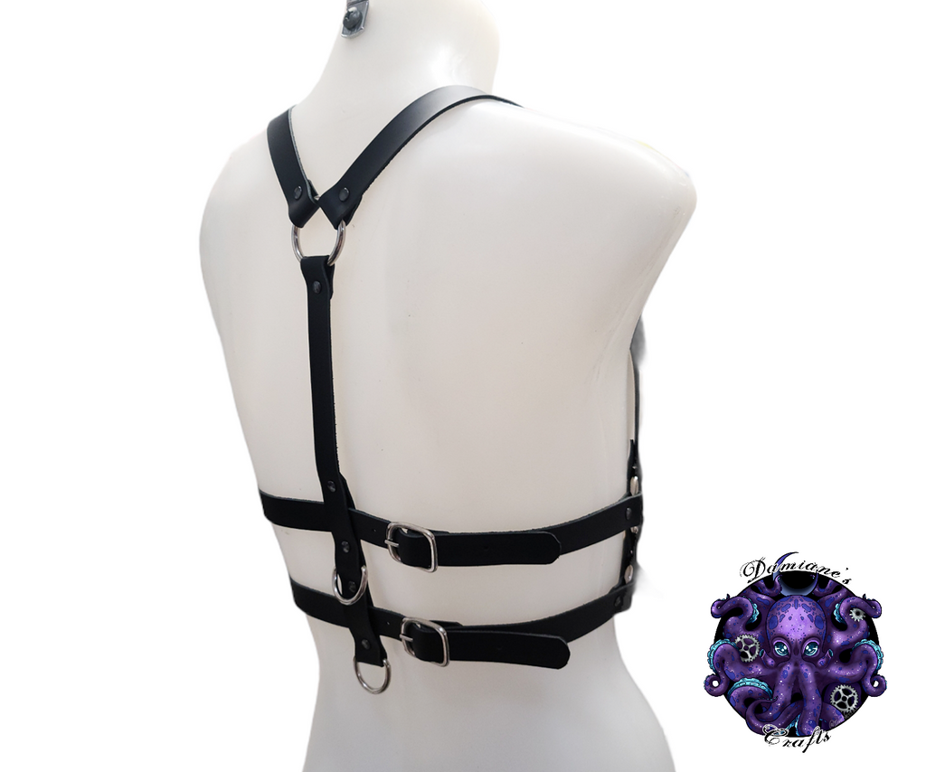 Cuir véritable, harnais, Victoria, top, grande taille, sous-poitrine, anneau en O, steampunk, médiéval, gothique, vampire, punk, rock, métal, heavy metal, accessoire de mode, BDSM, noir