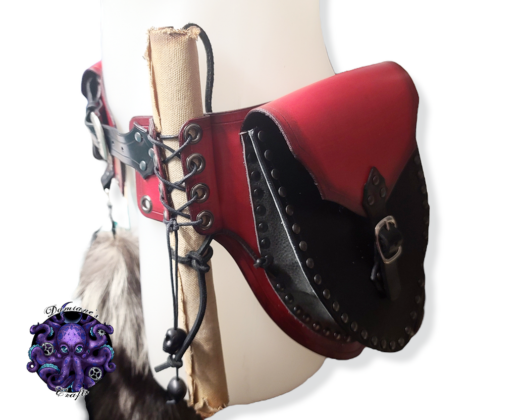 Cuir véritable, ceinture à poches, étui, étui, médiéval, pirate, costume, cosplay, GN, Halloween