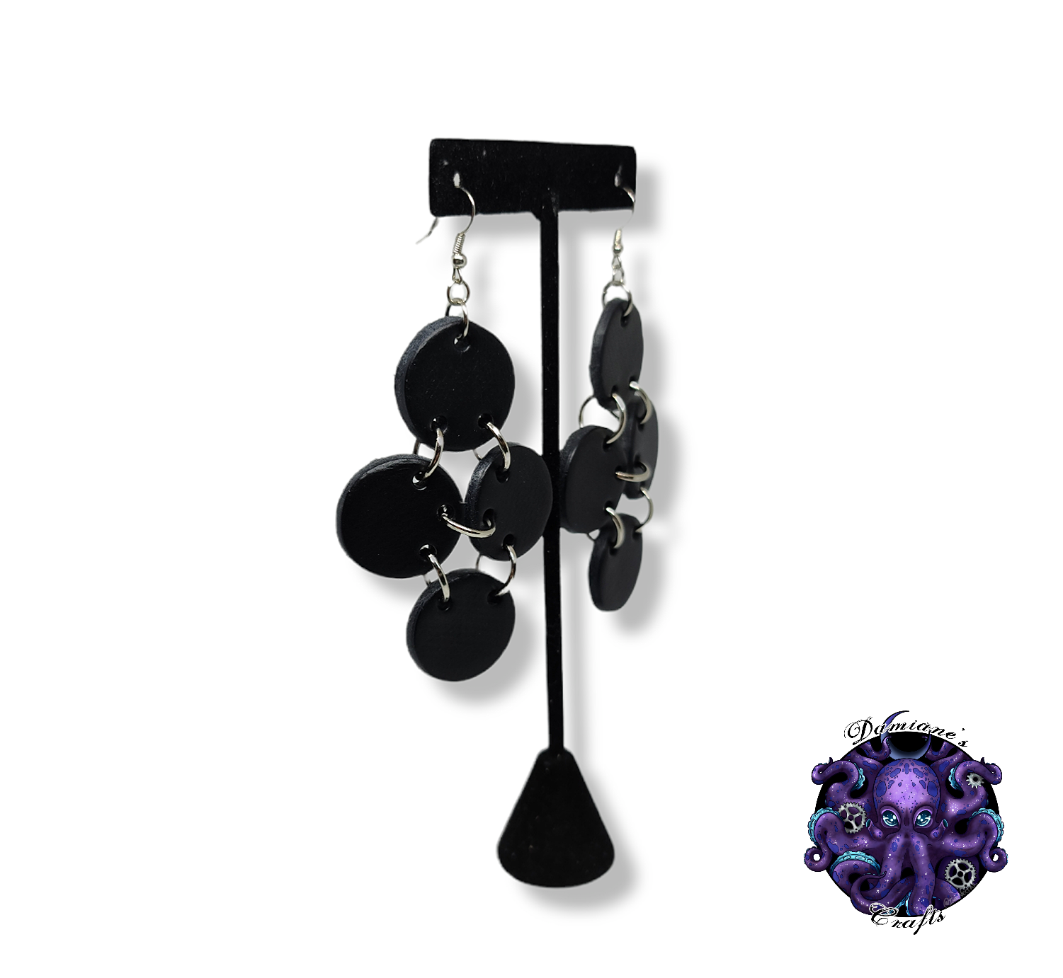 Earrings, Real leather, hook, Circles, Chainmail, boho, Gothic, black