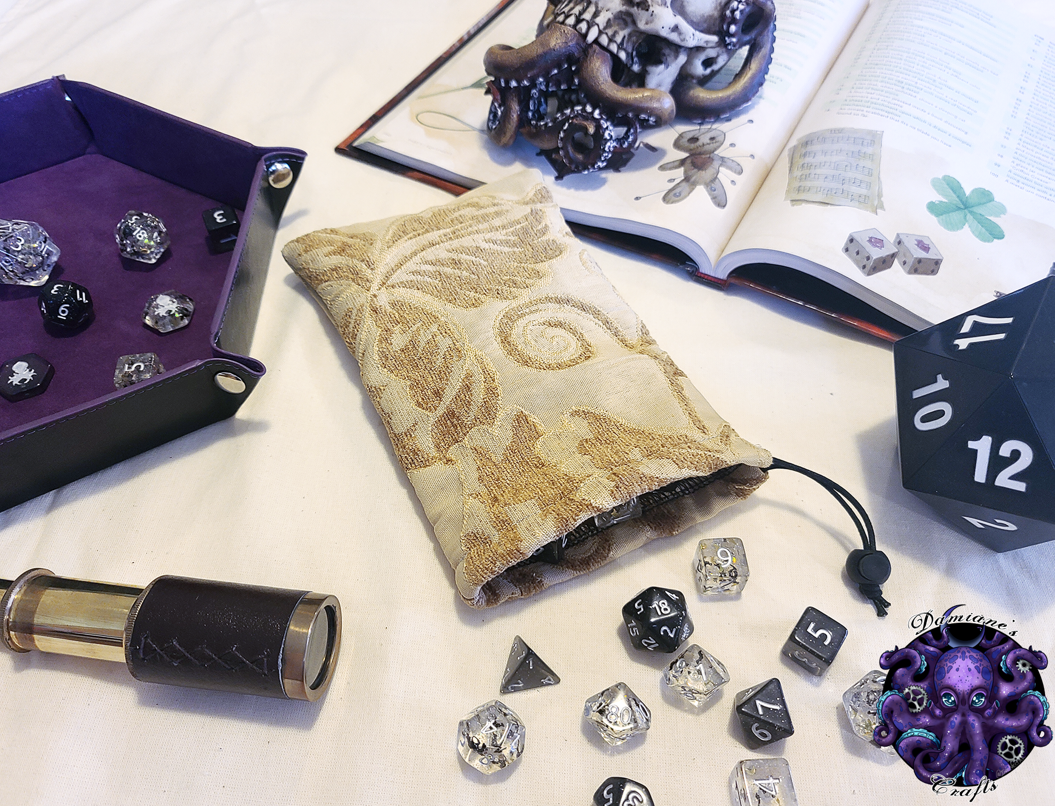 Fabric Pouch, Pocket, Medieval, purse, coin, dice, money, fabric, cord, dnd, dice, rpg, larp