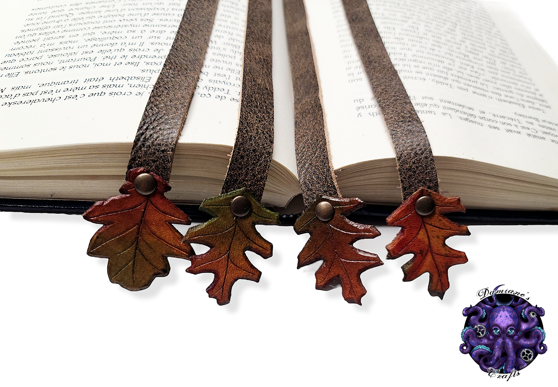 Real leather, Bookmark, Oak leaf, Fall, Autumn, nature, tree, elf, elvish, cottagecore, fairycore