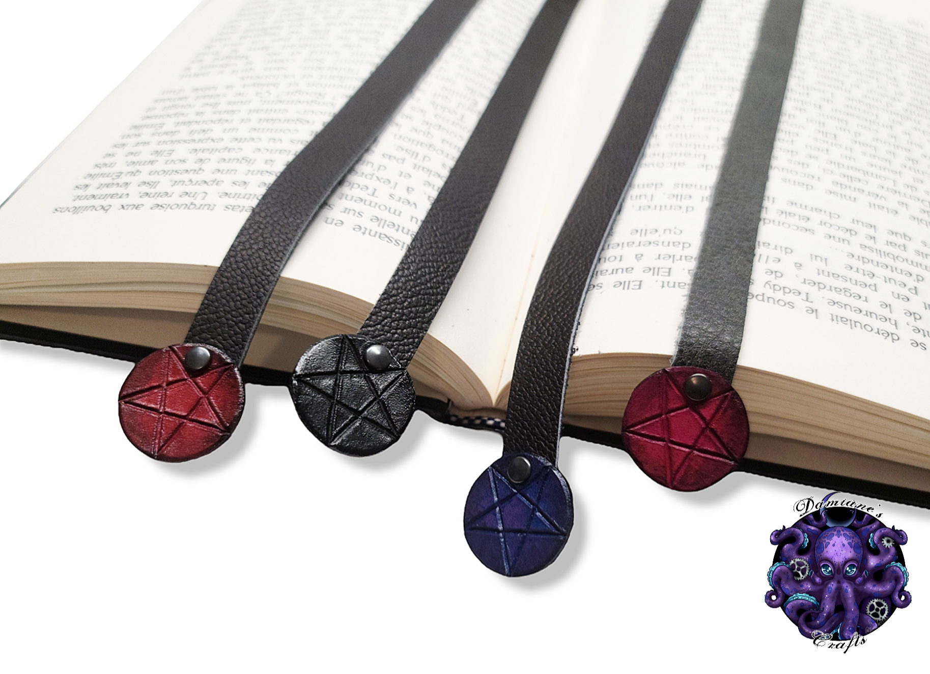 Real leather, Bookmark, Pentagram, Pentacle, gothic, witch, witchy, Halloween