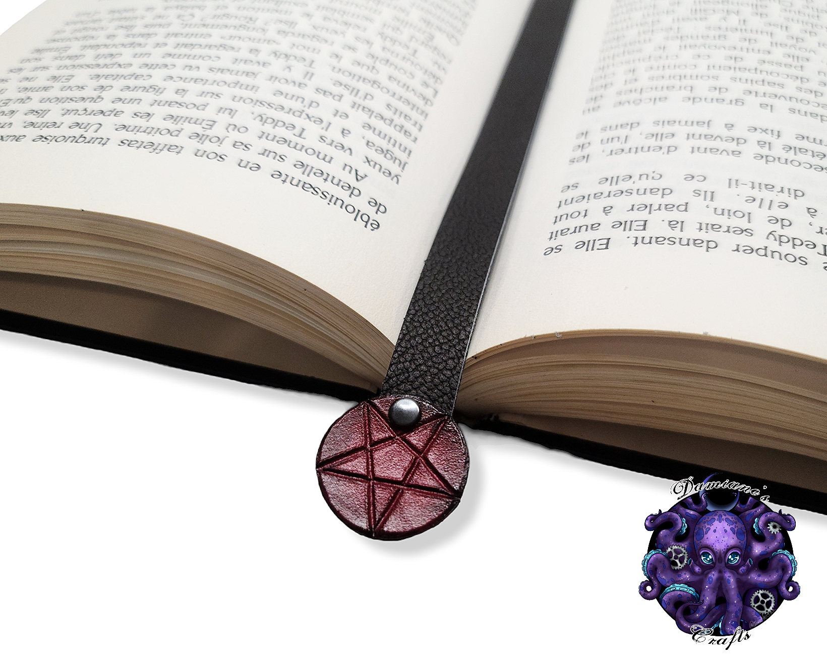 Real leather, Bookmark, Pentagram, Pentacle, gothic, witch, witchy, Halloween