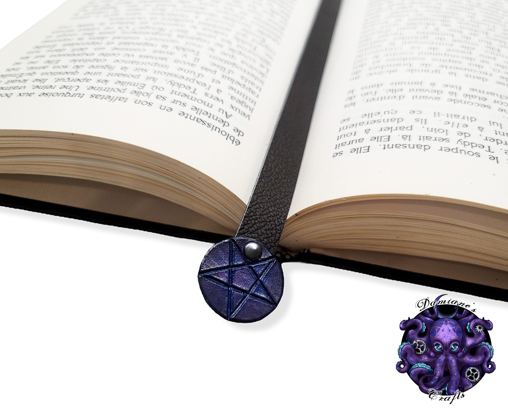 Real leather, Bookmark, Pentagram, Pentacle, gothic, witch, witchy, Halloween