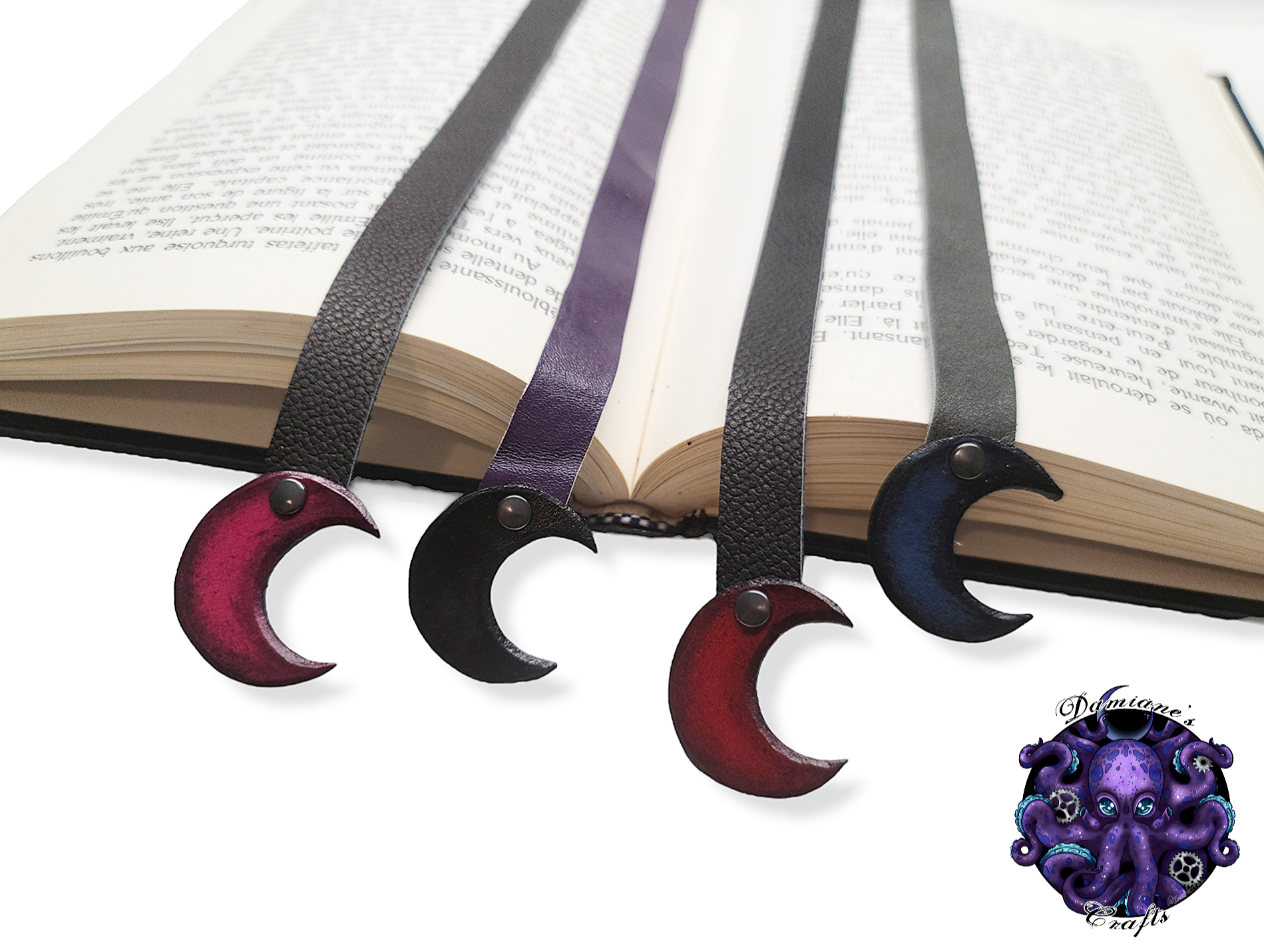 Real leather, Bookmark, Crescent moon, gothic, witch, witchy