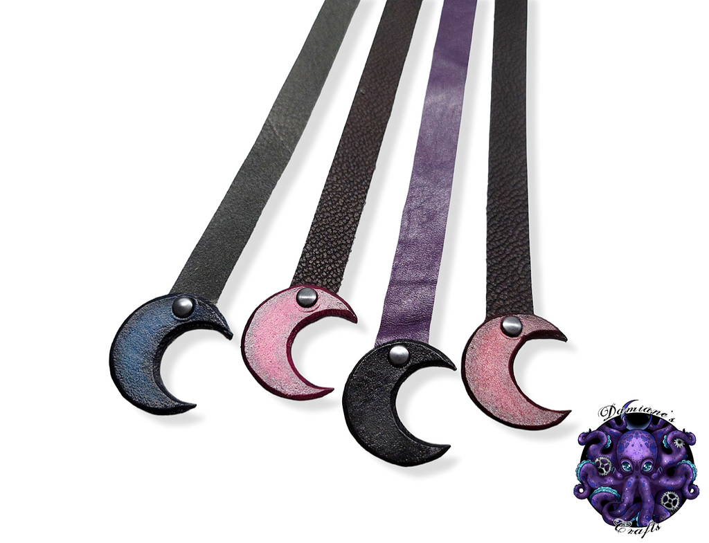Real leather, Bookmark, Crescent moon, gothic, witch, witchy