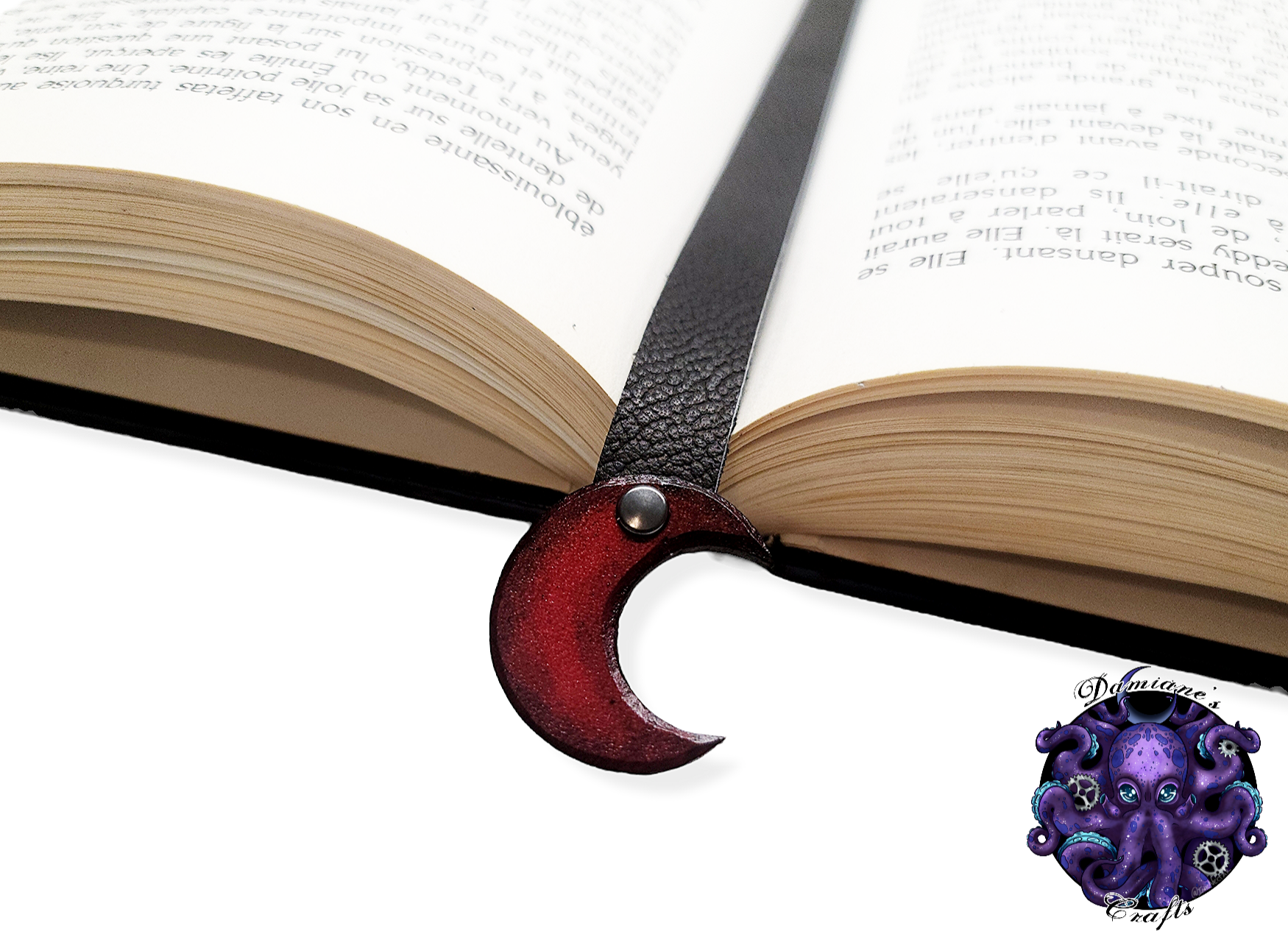 Real leather, Bookmark, Crescent moon, gothic, witch, witchy