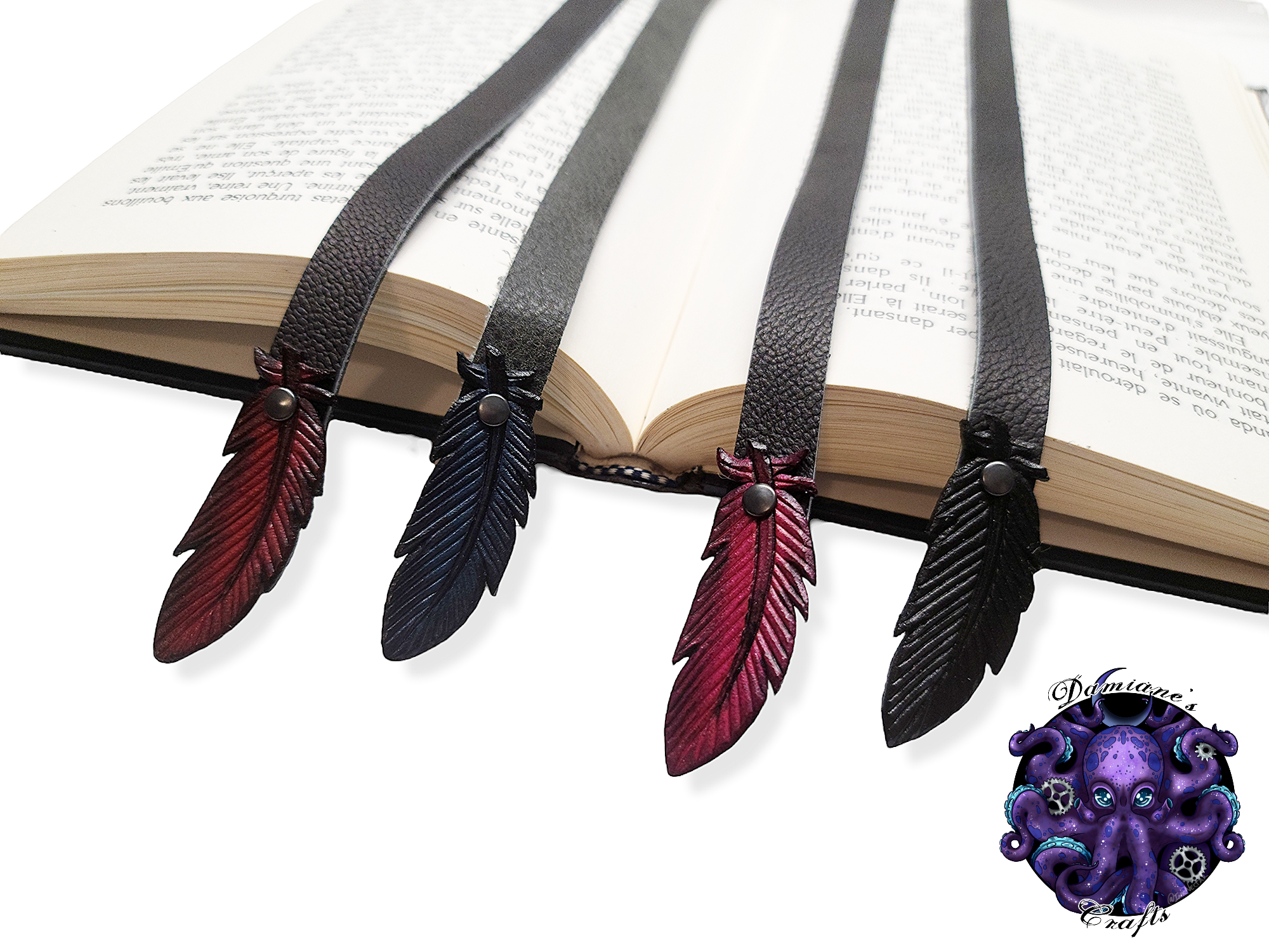 Real leather, Bookmark, Crow, Raven, Feather, gothic, witch, witchy