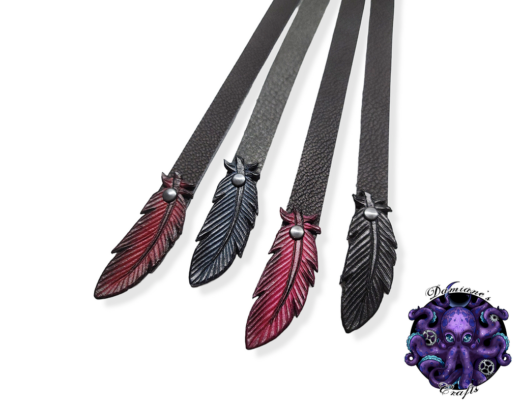 Real leather, Bookmark, Crow, Raven, Feather, gothic, witch, witchy