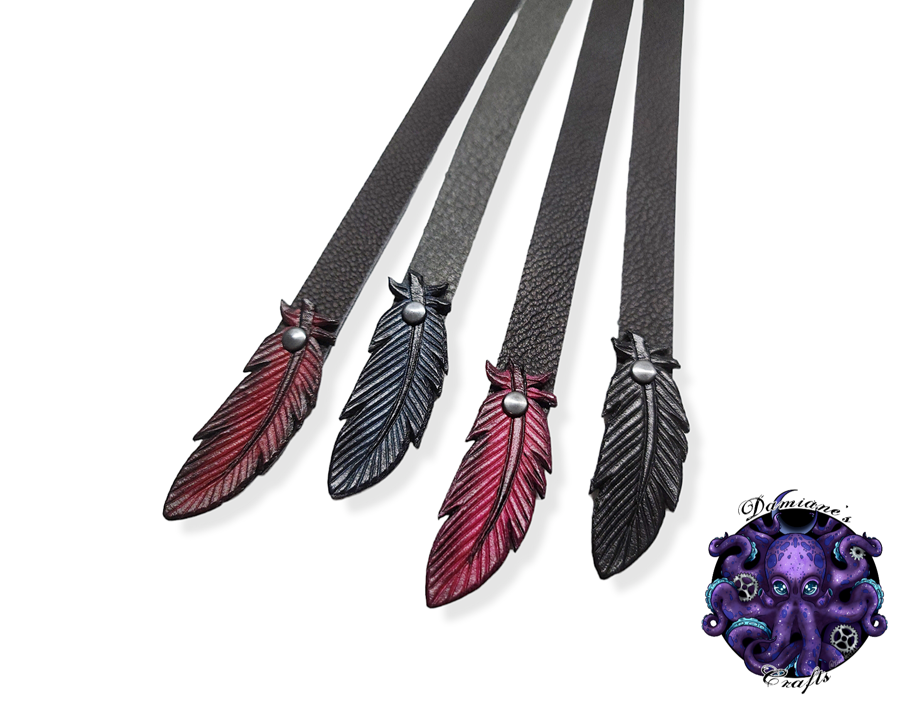 Real leather, Bookmark, Crow, Raven, Feather, gothic, witch, witchy
