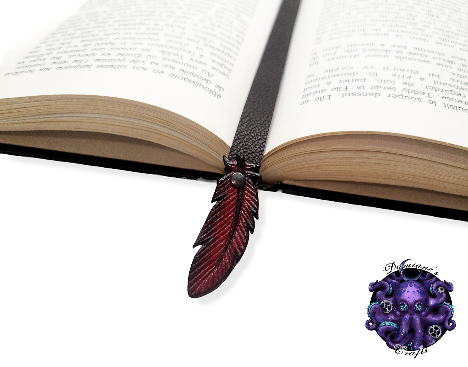 Real leather, Bookmark, Crow, Raven, Feather, gothic, witch, witchy