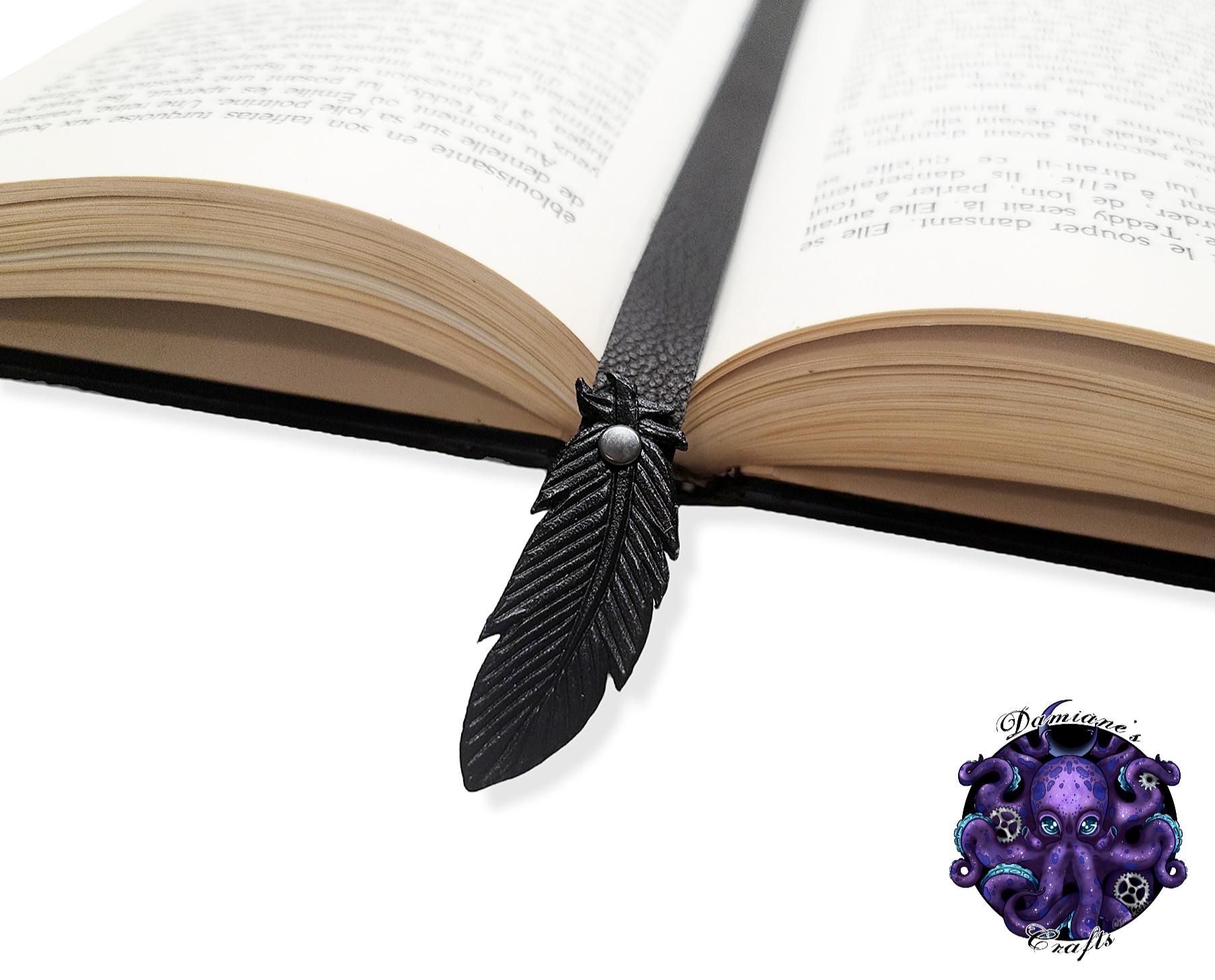 Real leather, Bookmark, Crow, Raven, Feather, gothic, witch, witchy